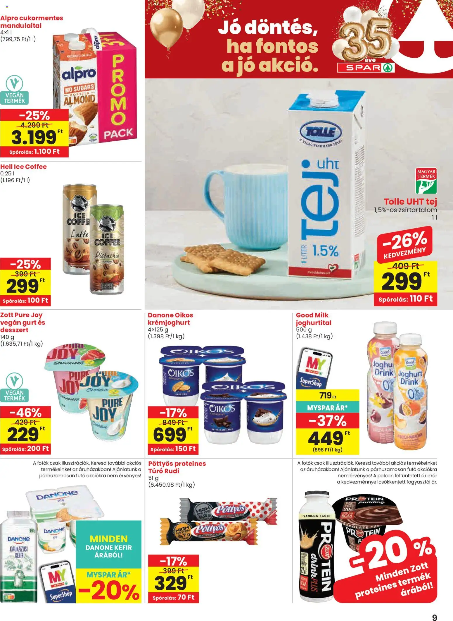 Spar akciós ujság - amely érvényes a következő dátumtól: 23.04.2026 | Oldal: 9 | Termékek: Mandulaital, Alpro, Tej, Joghurt
