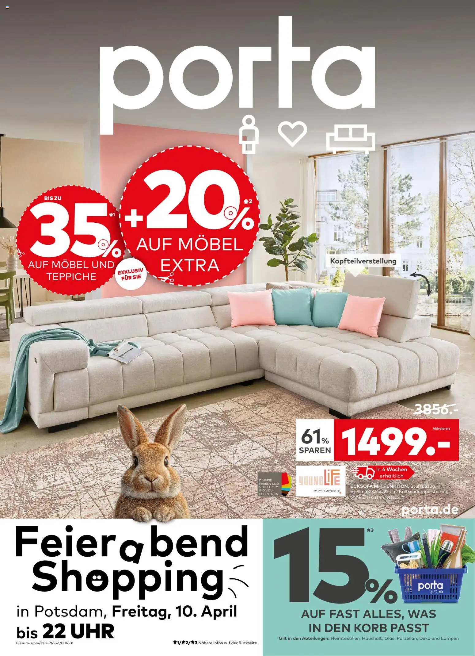 Porta! Prospekt Potsdam – gültig ab 06.04.2026 | Seite: 1 | Produkte: Ecksofa, Korb, Uhr