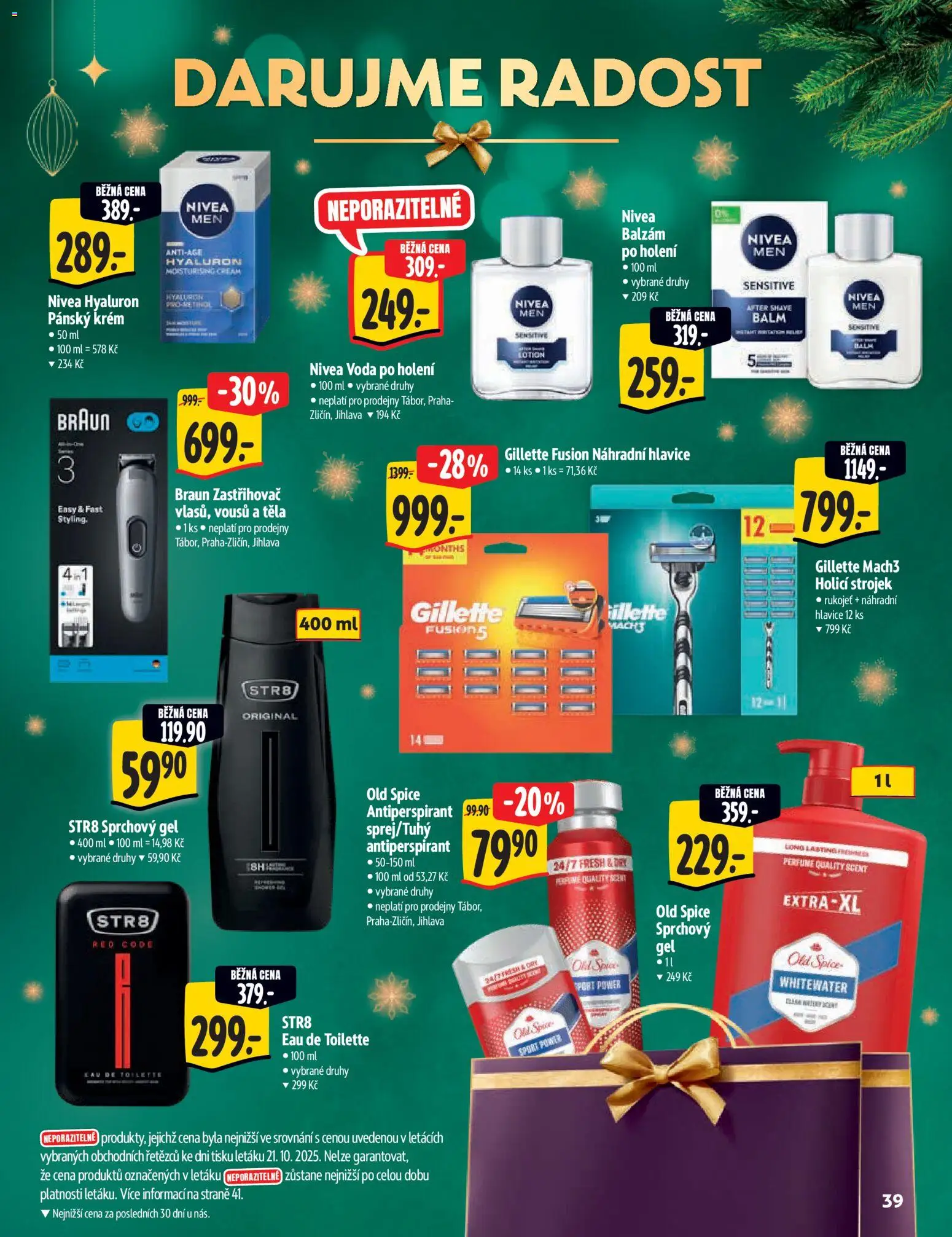 Albert katalog - Hypermarket od 29.10.2025 | Strana: 39 | Produkty: Sprchový gel, Antiperspirant, Holicí strojek, Old Spice