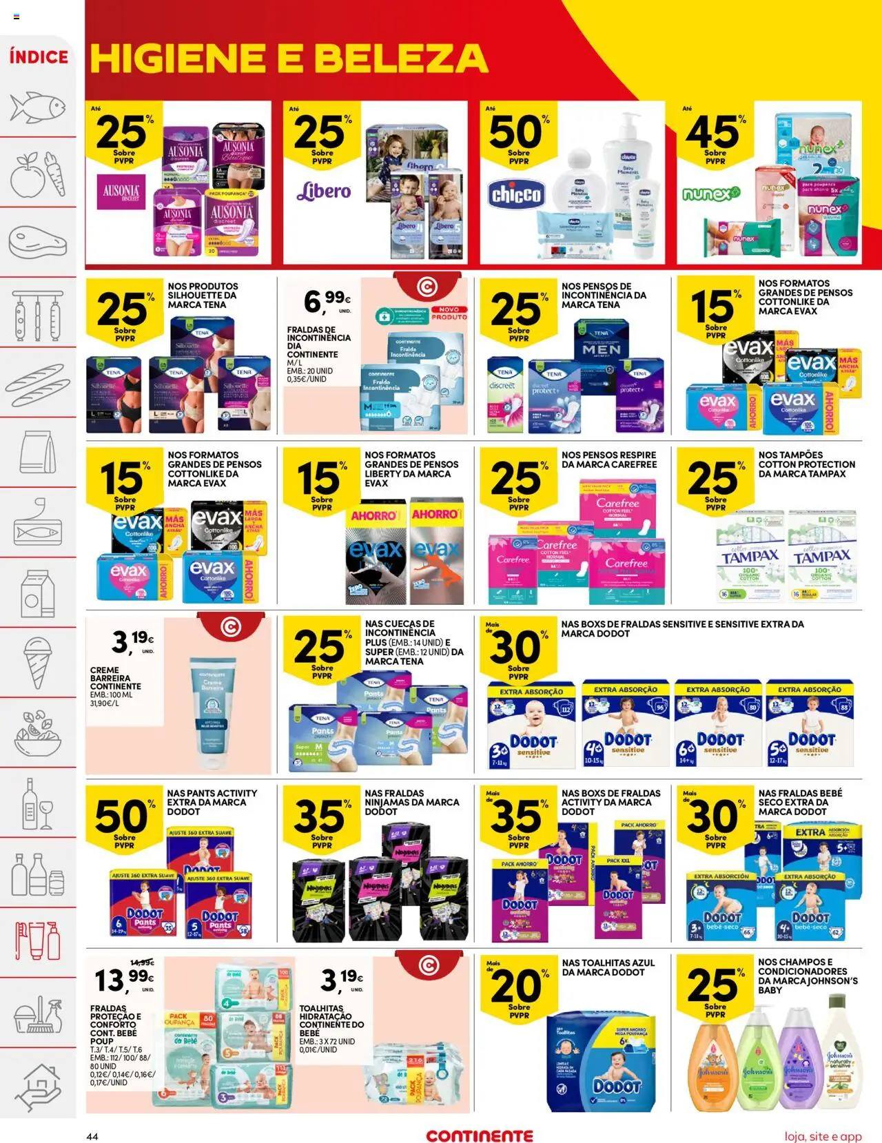 Continente folheto │ válido de 03.06.2025 | Página: 44 | Produtos: Pensos higiénicos, Fraldas, Shampoo, Creme