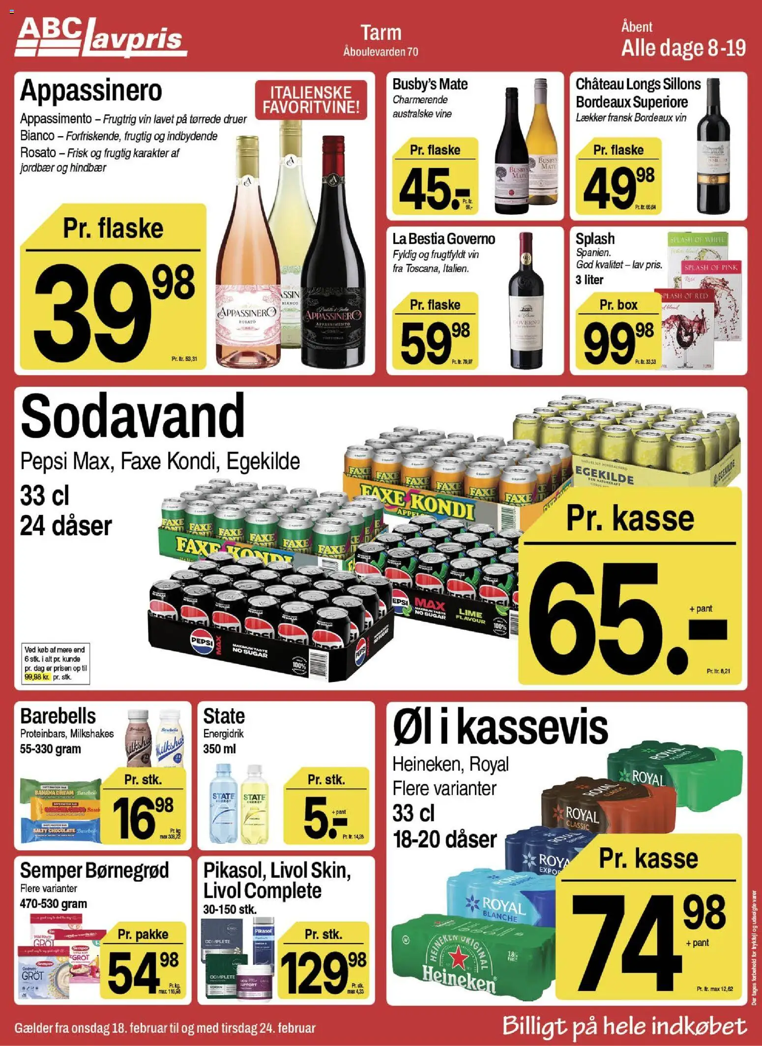 Abc Lavpris tilbudsavis – gyldig fra 18.02.2026 | Side: 10 | Produkter: Vin, Øl, Jordbær, Faxe Kondi