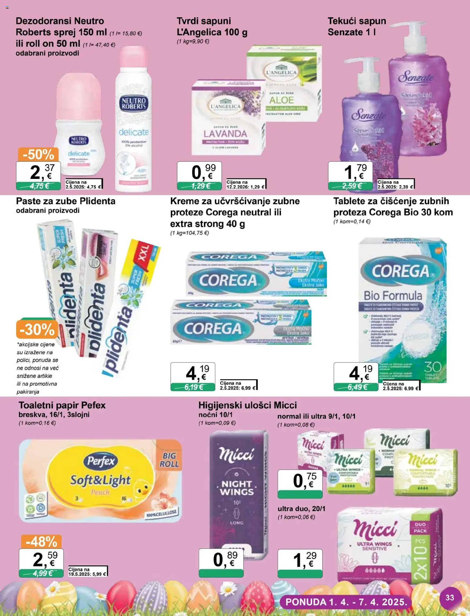 KTC katalog | vrijedi od 01.04.2026 | Stranica: 33 | Proizvodi: Higijenski ulošci, Sapun, Toaletni papir, L'Angelica