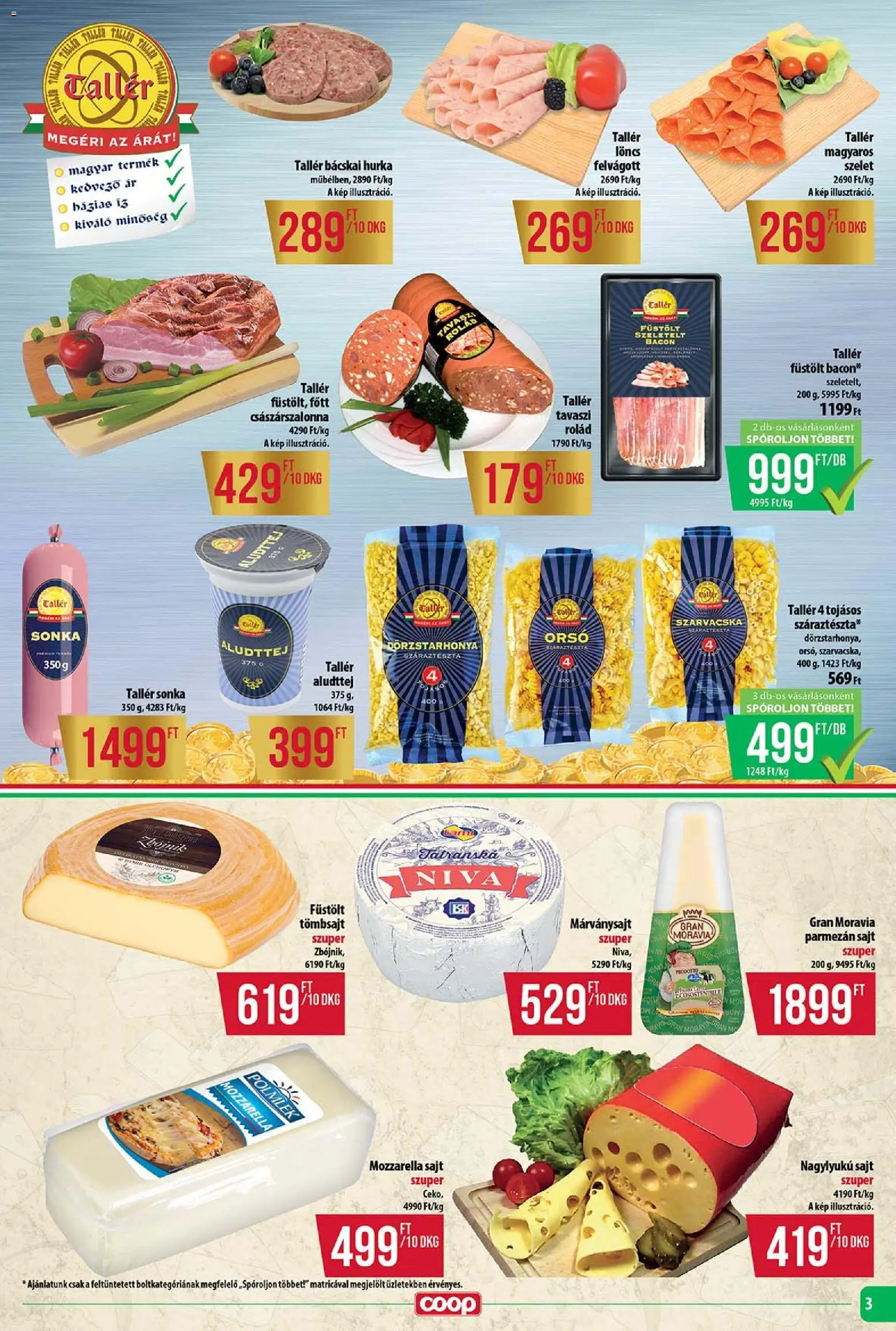 COOP akciós ujság - amely érvényes a következő dátumtól: 15.01.2026 | Oldal: 3 | Termékek: Löncs, Parmezán sajt, Hurka, Száraztészta