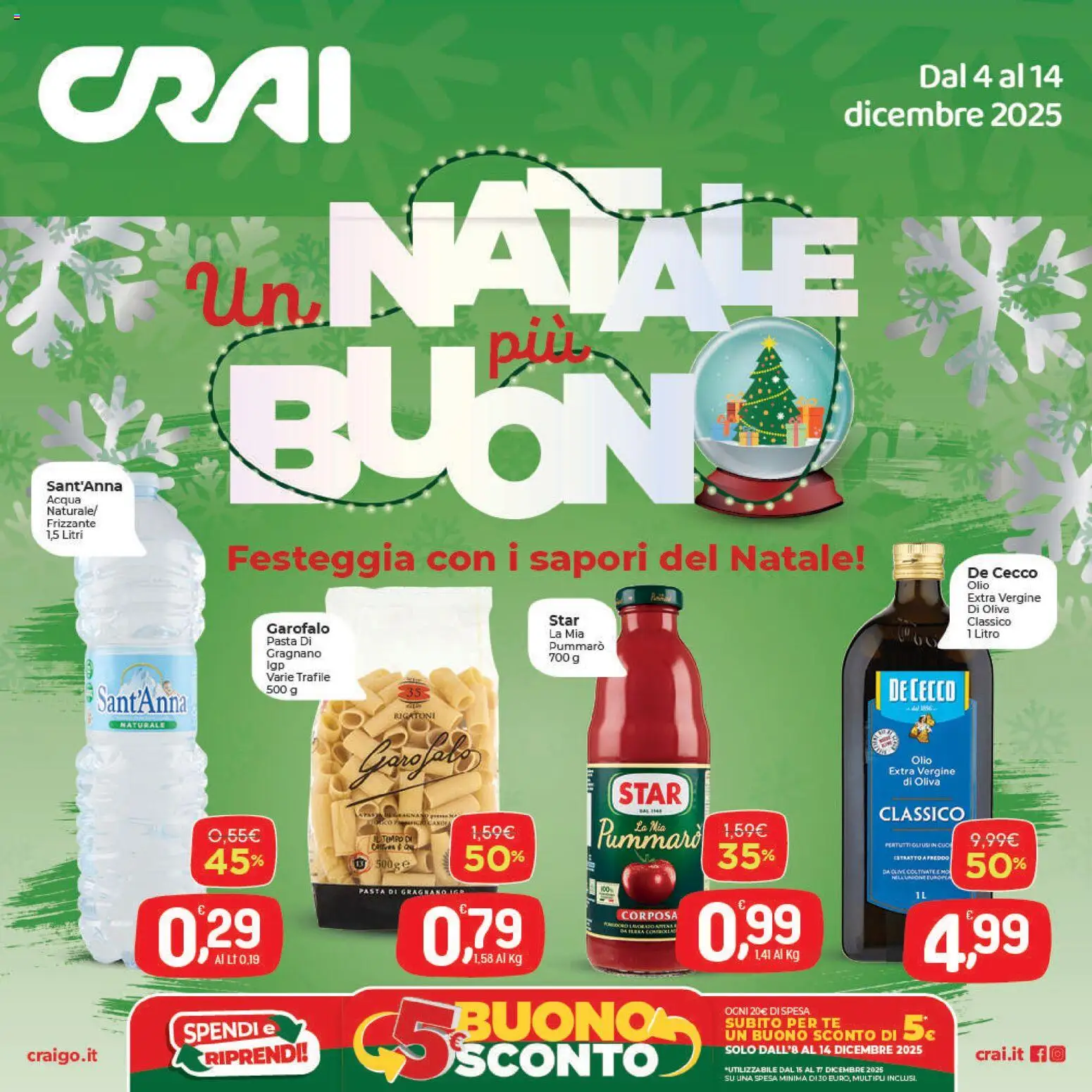 Volantino CRAI del 04.12.2025 | Pagina: 1 | Prodotti: Tè, Acqua, Olio, Pasta