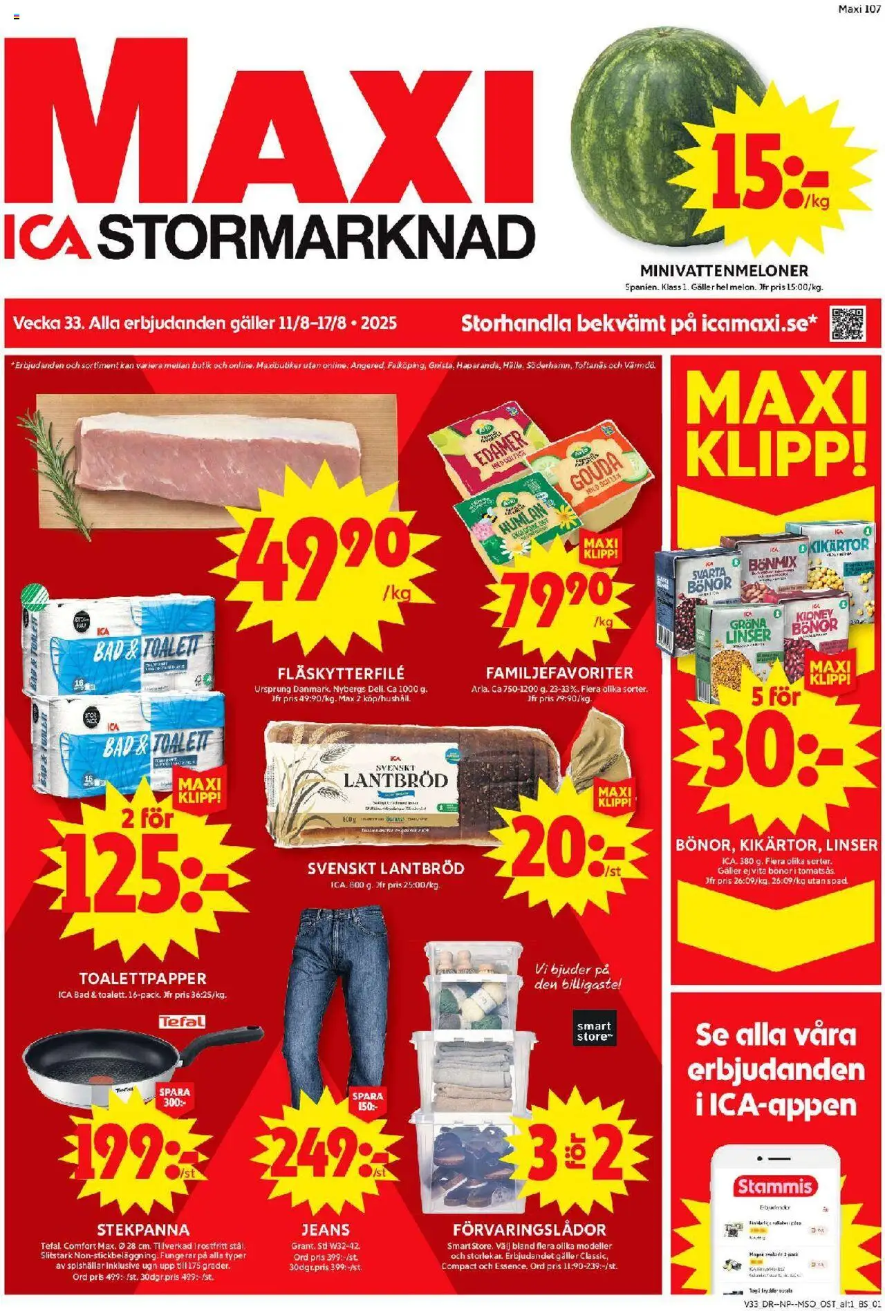 ICA Maxi reklamblad aktuell från 11.08.2025 | Sida: 1 | Produkter: Linser, Svarta bönor, Toalett, Bönor