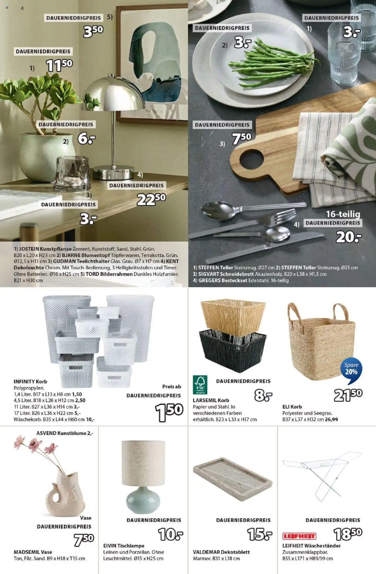 JYSK Produktkatalog – gültig ab 19.09.2025 | Seite: 4 | Produkte: Korb, Blumentopf, Vase, Waschestander
