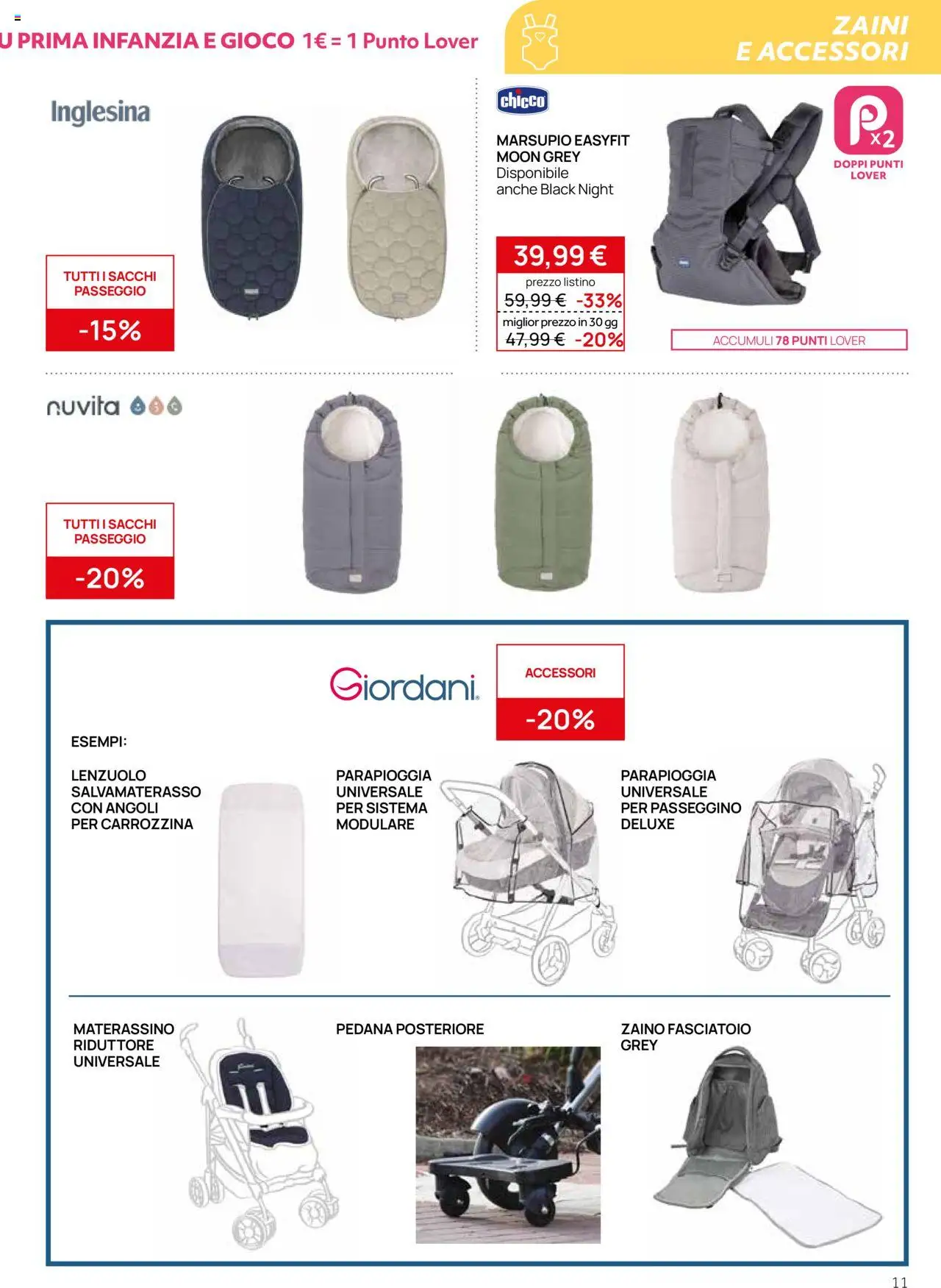 Volantino Prenatal del 09.10.2025 | Pagina: 11 | Prodotti: Zaino, Passeggino, Gioco, Fasciatoio