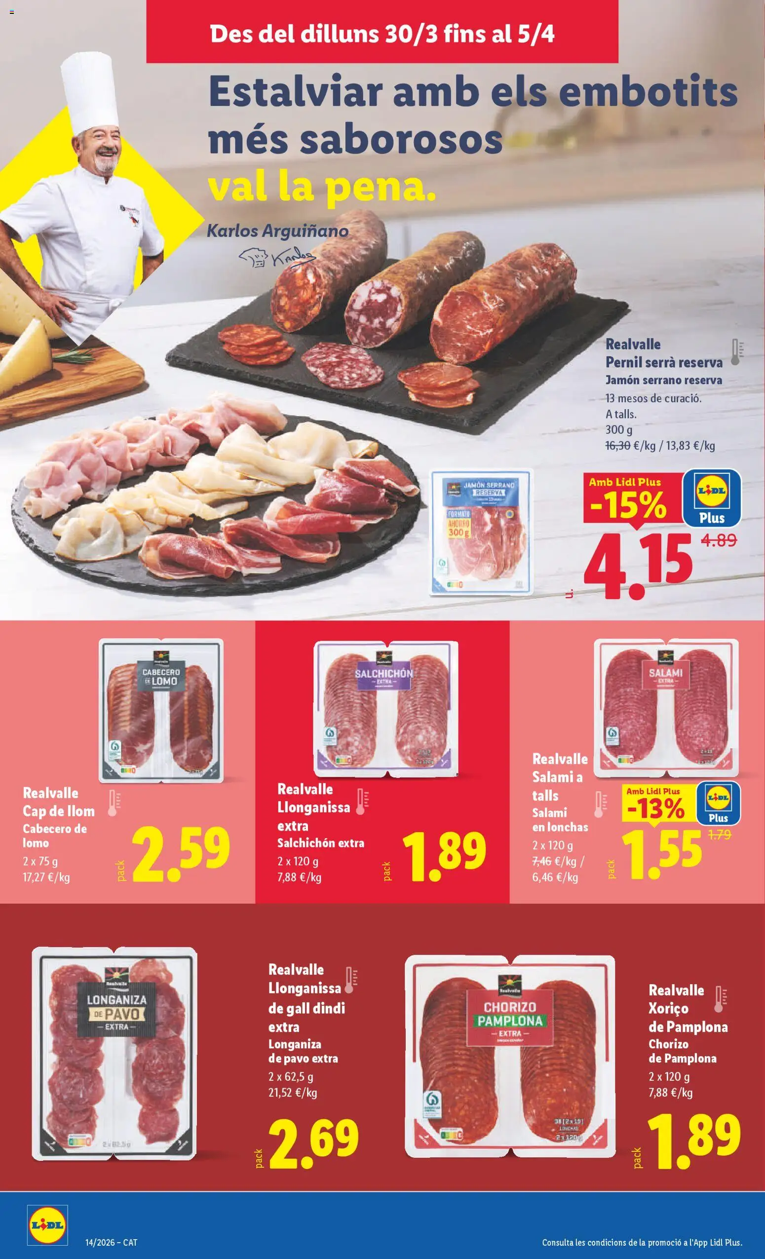Lidl folleto │ válido desde el 30.03.2026 | Página: 12 | Productos: Jamón serrano, Jamón, Longaniza, Salami