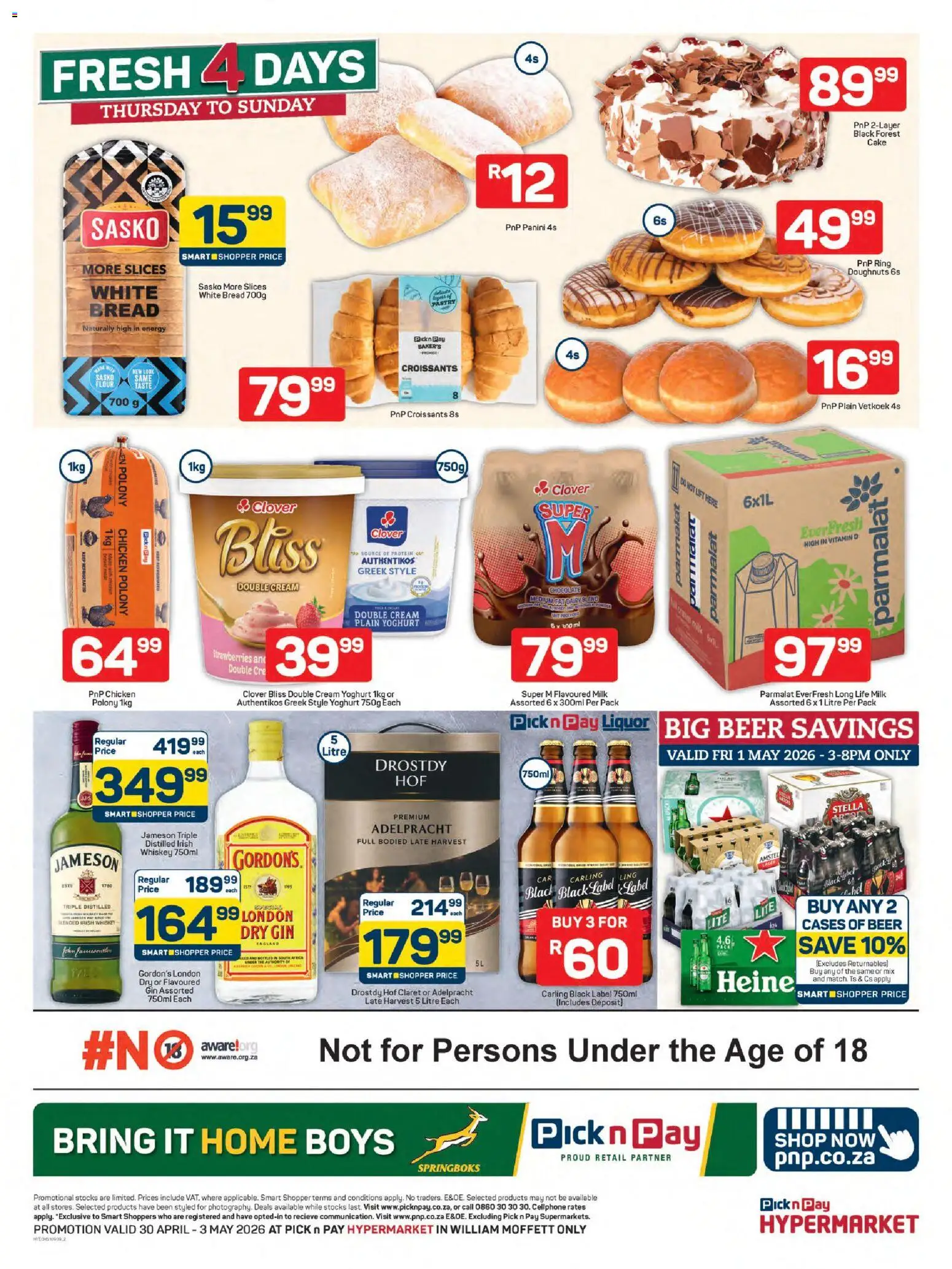 New Pick n Pay catalogue – valid from 30.04.2026 | Page: 2 | Products: Bread, Polony, Gin, Cream