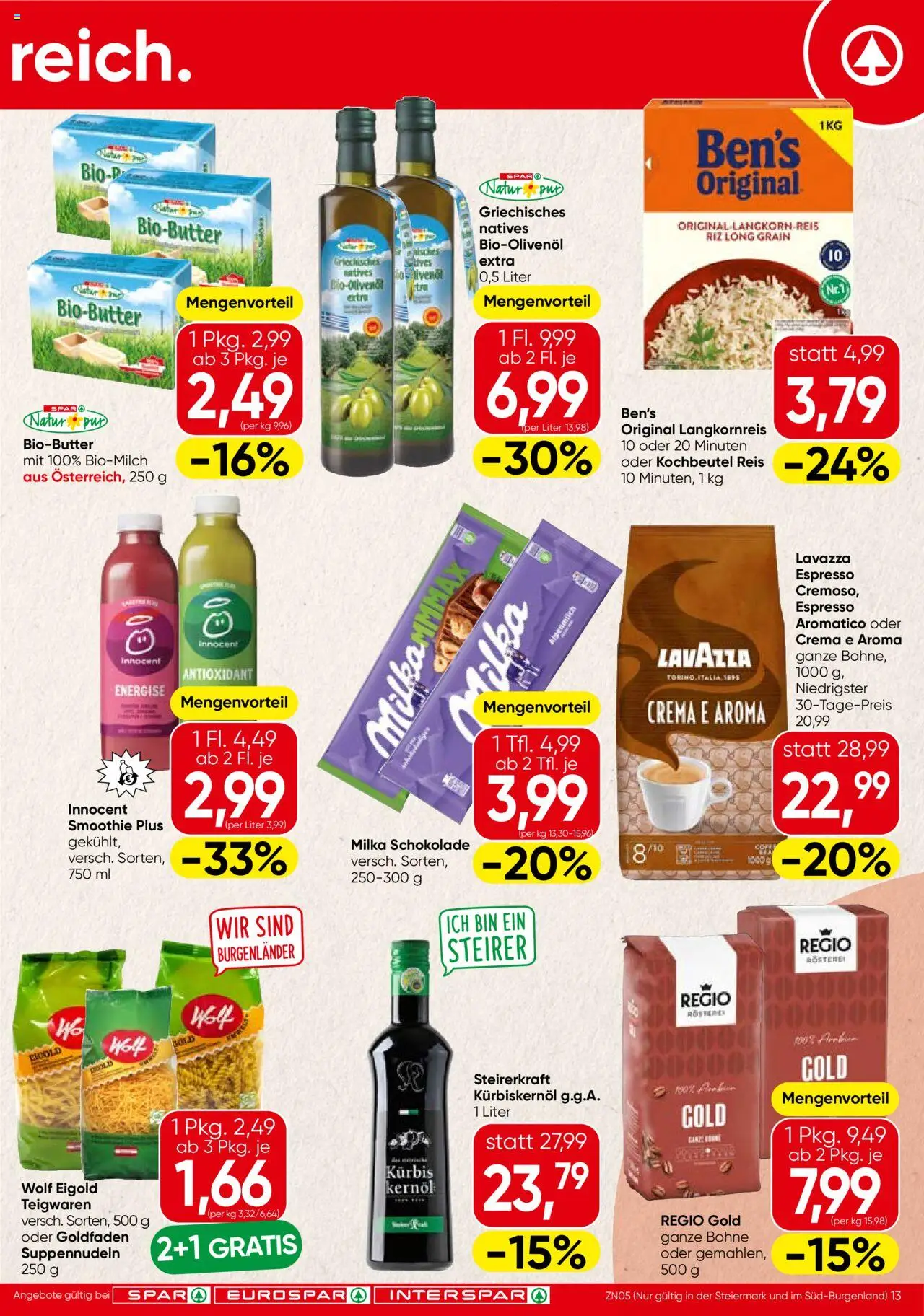 Spar Flugblatt - Steiermark gültig ab 11.09.2025 | Seite: 13 | Produkte: Kürbis, Schokolade, Reis