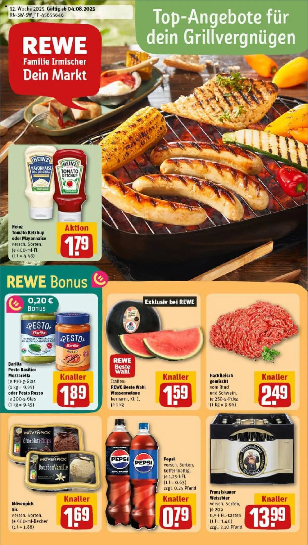 Rewe prospekt Ebersbach	 - gültig ab dem 03.08.2025 | Seite: 1 | Produkte: Barilla, Weißbier, Barilla pesto, Wassermelone