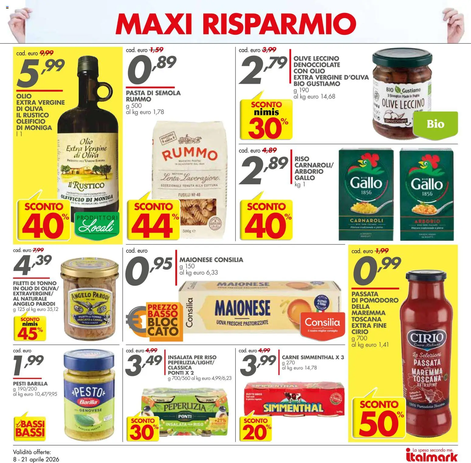 Volantino Italmark del 08.04.2026 | Pagina: 2 | Prodotti: Maionese, Olive, Pasta, Fusilli