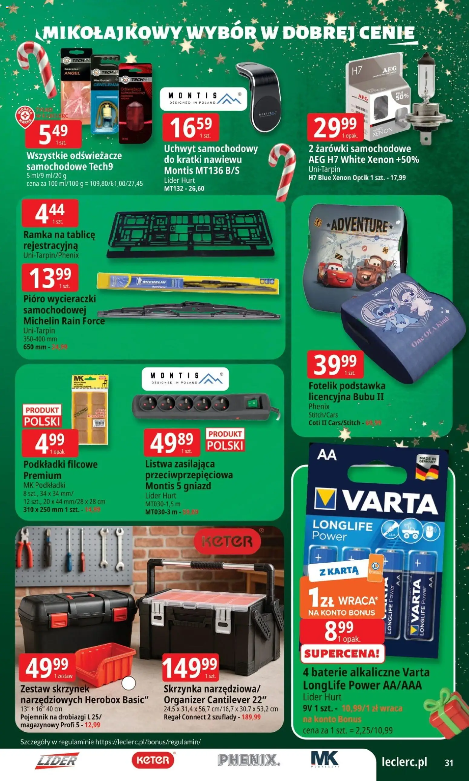 E.Leclerc Gazetka - Warszawa Bielany od 25.11.2025 | Strona: 31 | Produkty: Karta, Odświeżacz samochodowy, Baterie, Żarówki