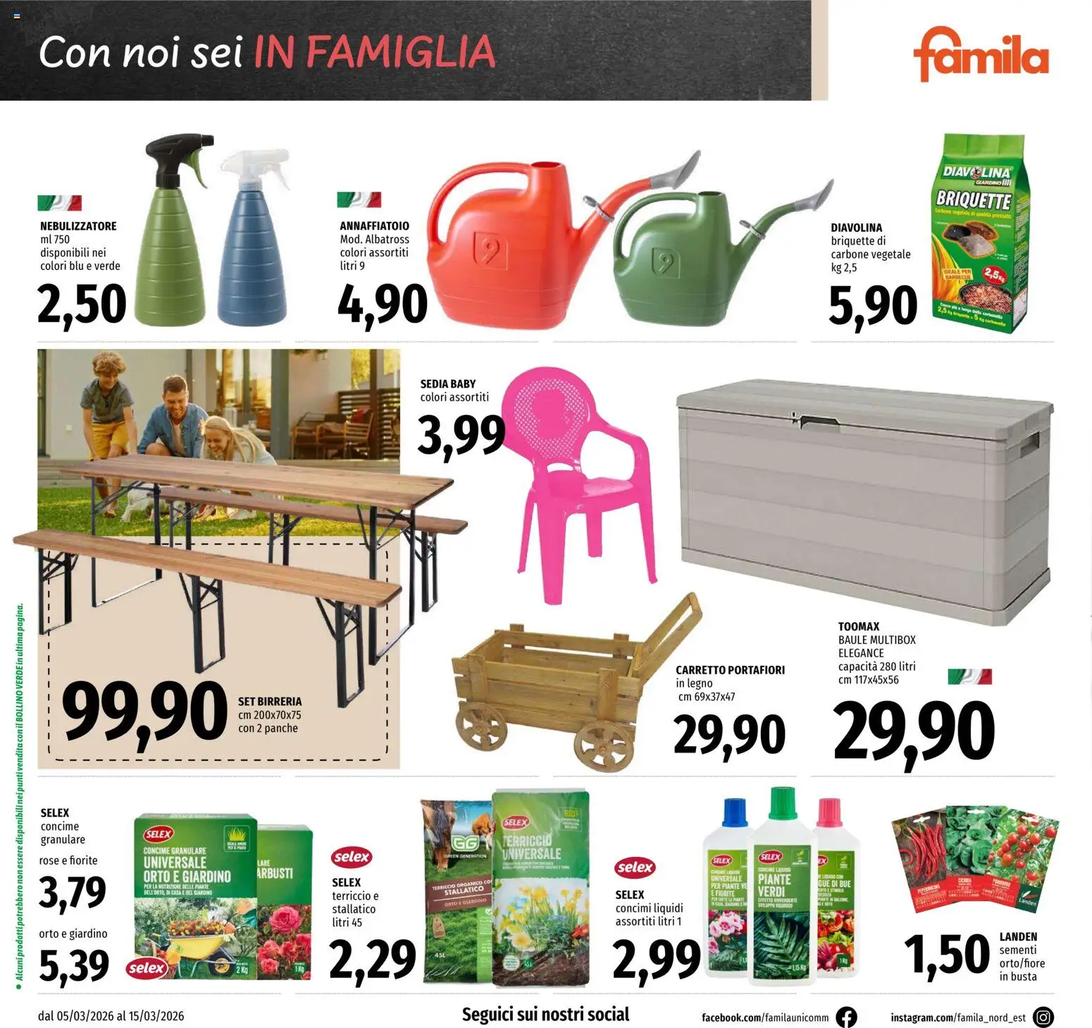 Volantino Famila del 05.03.2026 | Pagina: 26 | Prodotti: Annaffiatoio, Concime, Baule, Sedia