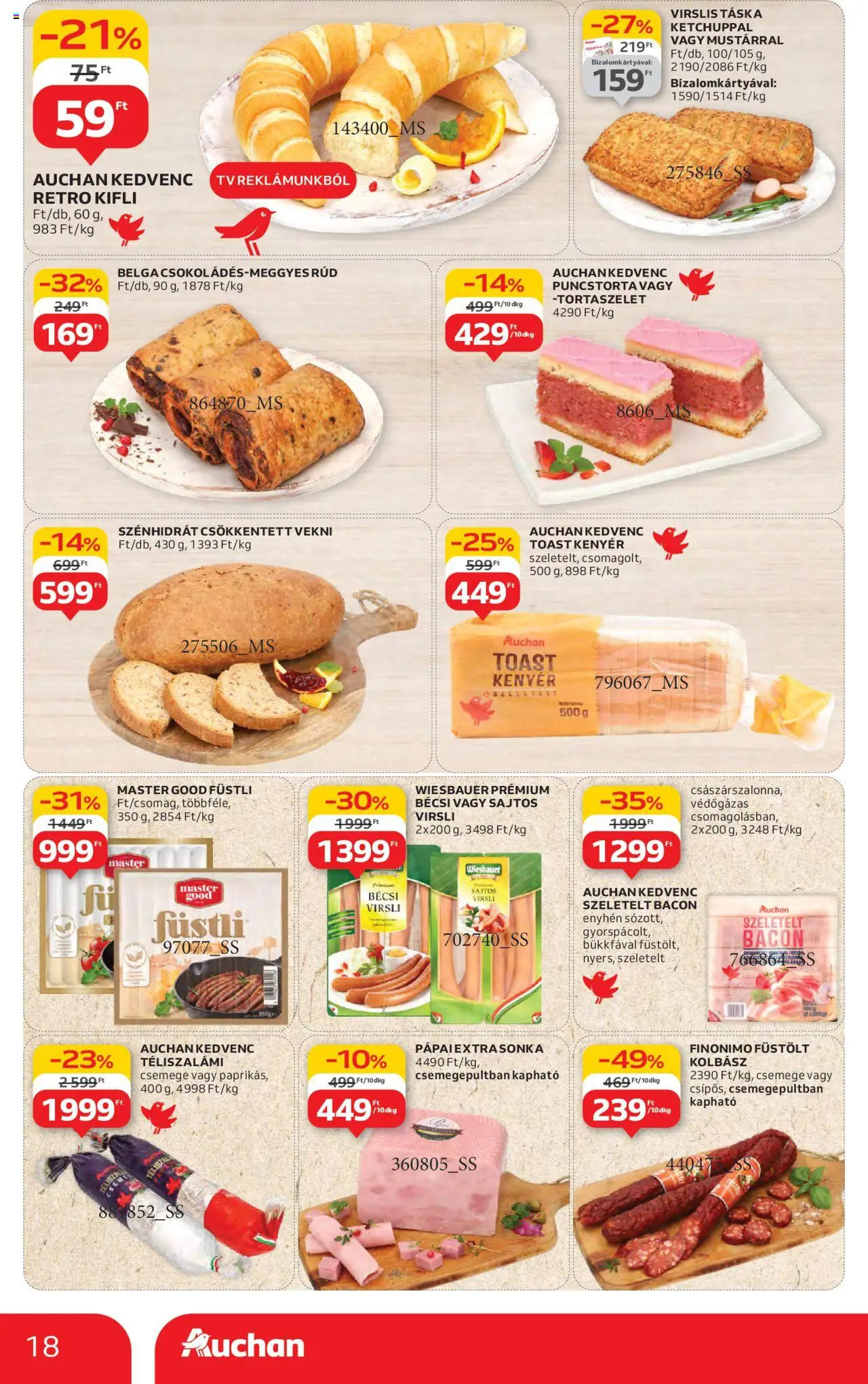 Auchan akciós ujság - amely érvényes a következő dátumtól: 26.06.2025 | Oldal: 18 | Termékek: Virsli, Táska, Sonka, Toast kenyér