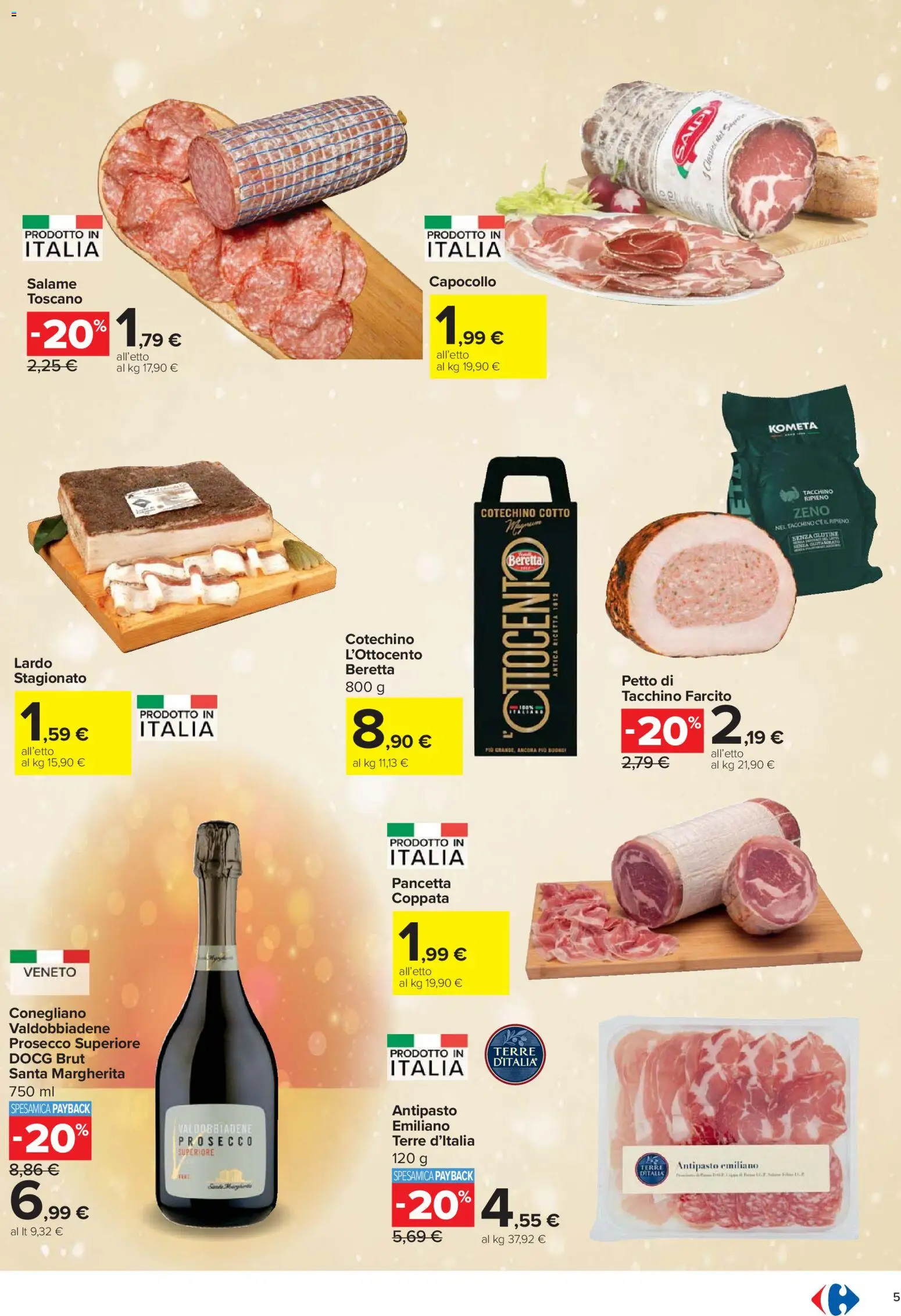 Volantino Carrefour del 27.11.2025 | Pagina: 5 | Prodotti: Salame, Pancetta, Prosecco, Cotechino
