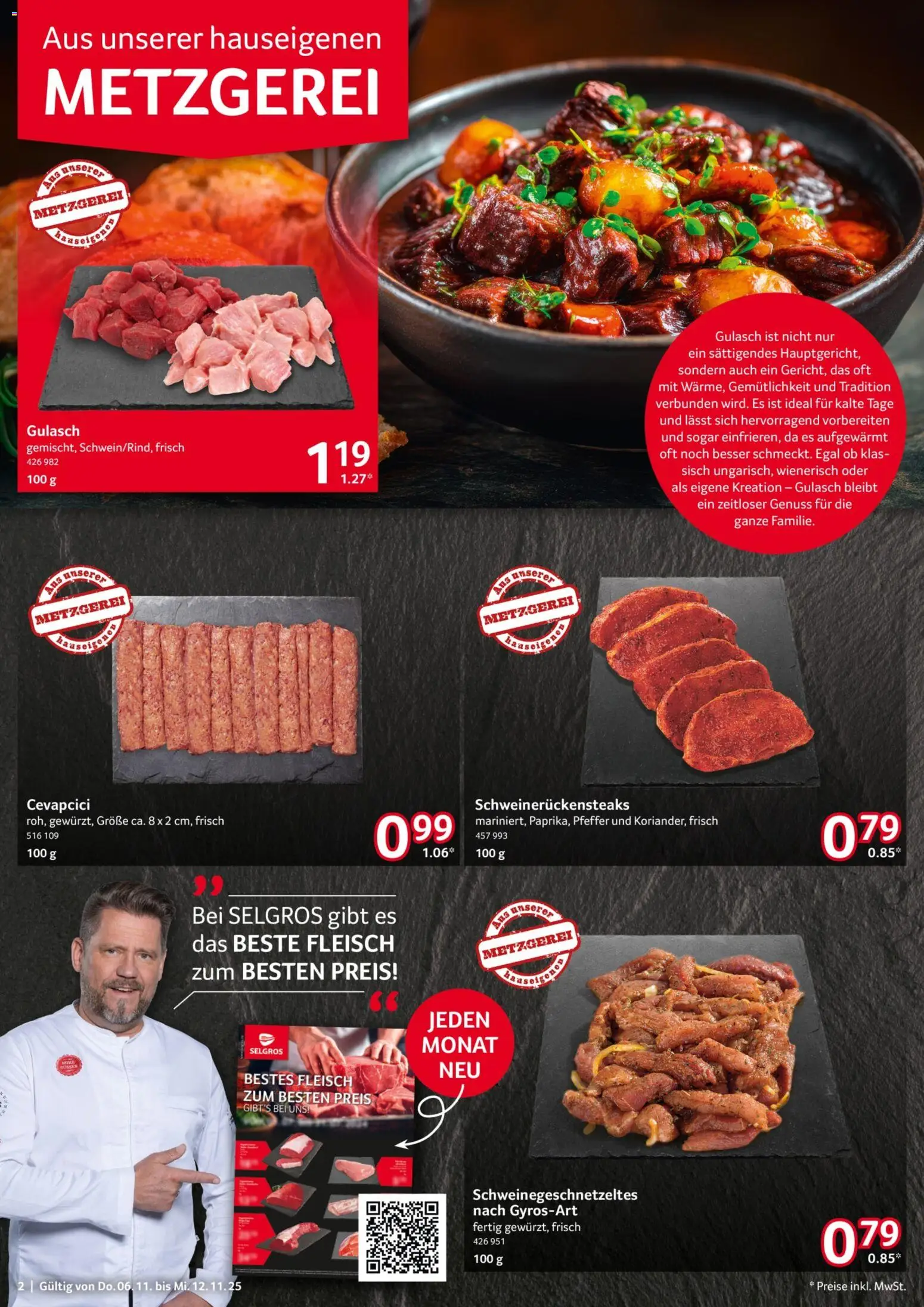 Selgros Prospekt 	 – gültig ab 06.11.2025 | Seite: 2 | Produkte: Cevapcici, Gulasch, Pfeffer, Fleisch