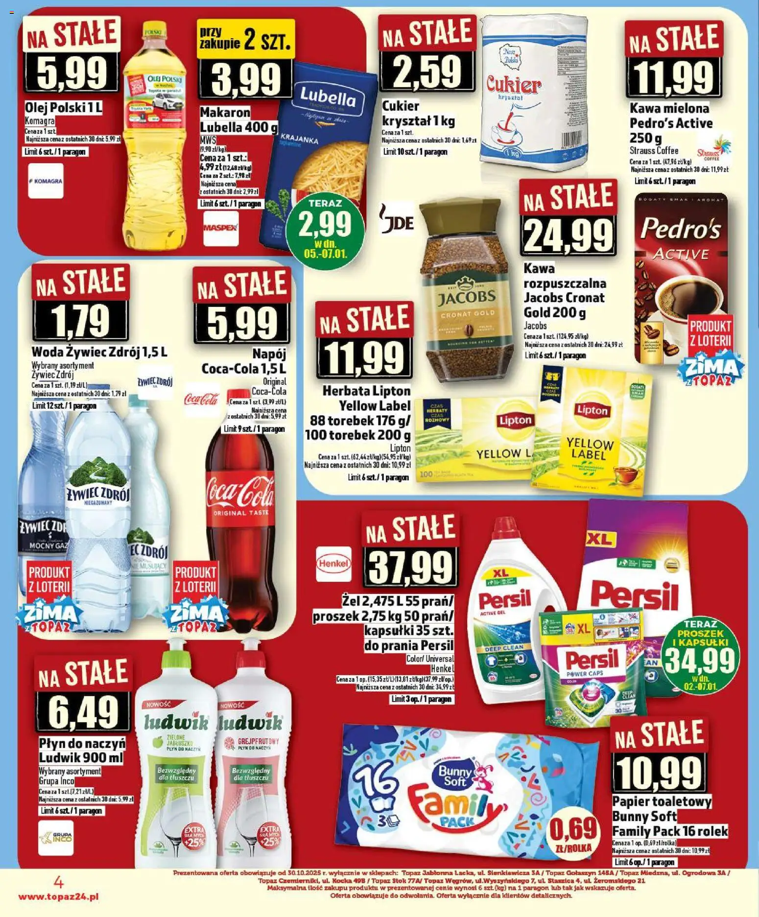 Topaz Gazetka - Ceny małe na stałe od 02.01.2026 | Strona: 4 | Produkty: Kawa, Herbata, Cukier, Proszek do prania Persil