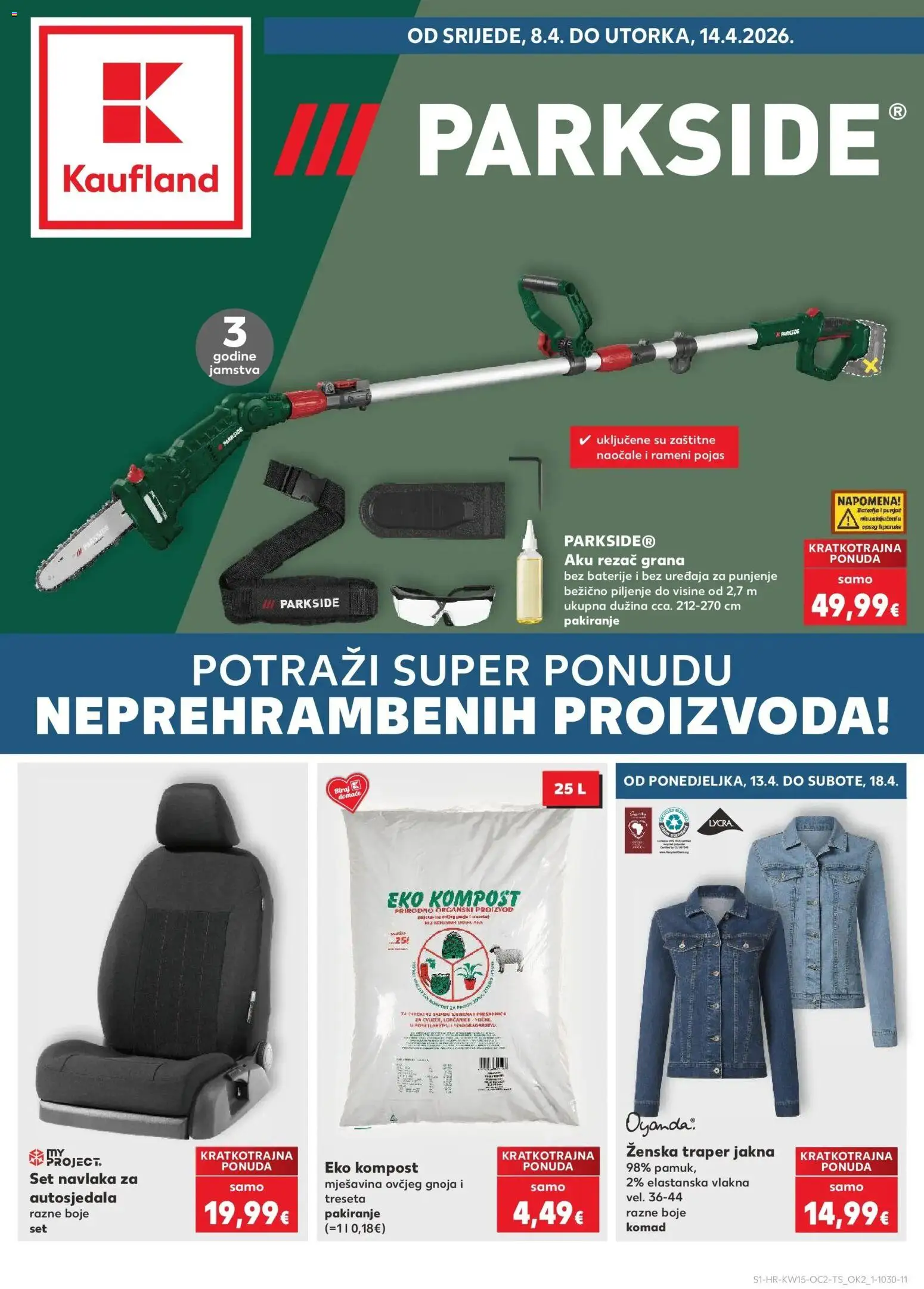 Kaufland katalog | vrijedi od 07.04.2026 | Stranica: 1 | Proizvodi: Jakna, Baterije, Rezač, Parkside