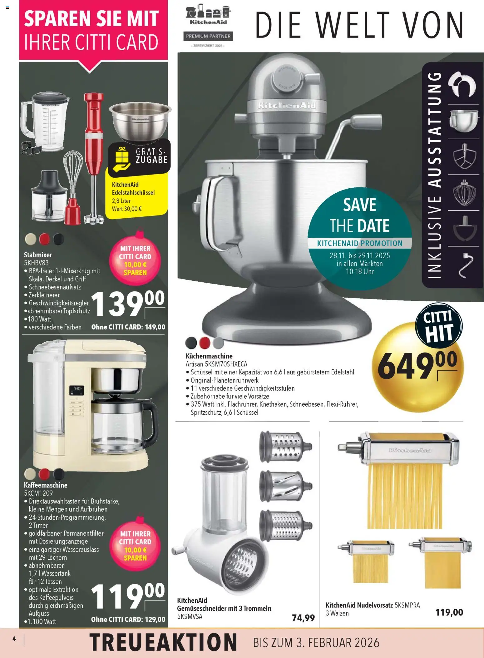 CITTI Markt  Ideen fürs Fest – gültig ab 26.11.2025 | Seite: 4 | Produkte: Kaffeemaschine, Stabmixer, Uhr