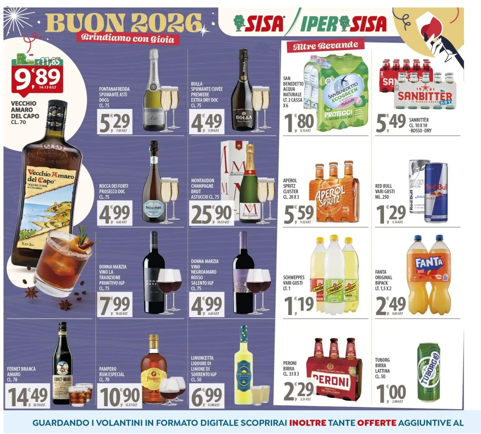 Volantino SISA del 27.12.2025 | Pagina: 2 | Prodotti: Prosecco, Vino, Fanta, Aperol