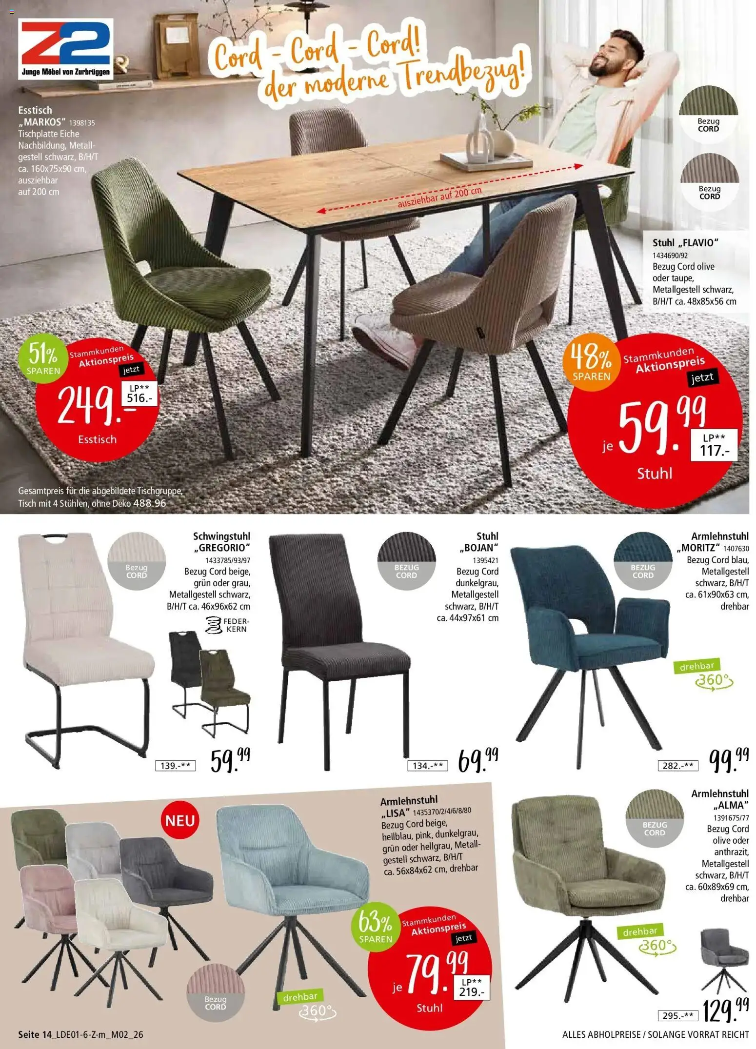 Zurbrüggen - Zurbrüggen: Unschlagbar günstig – gültig ab 09.01.2026 | Seite: 16 | Produkte: Esstisch, Tisch, Stuhl