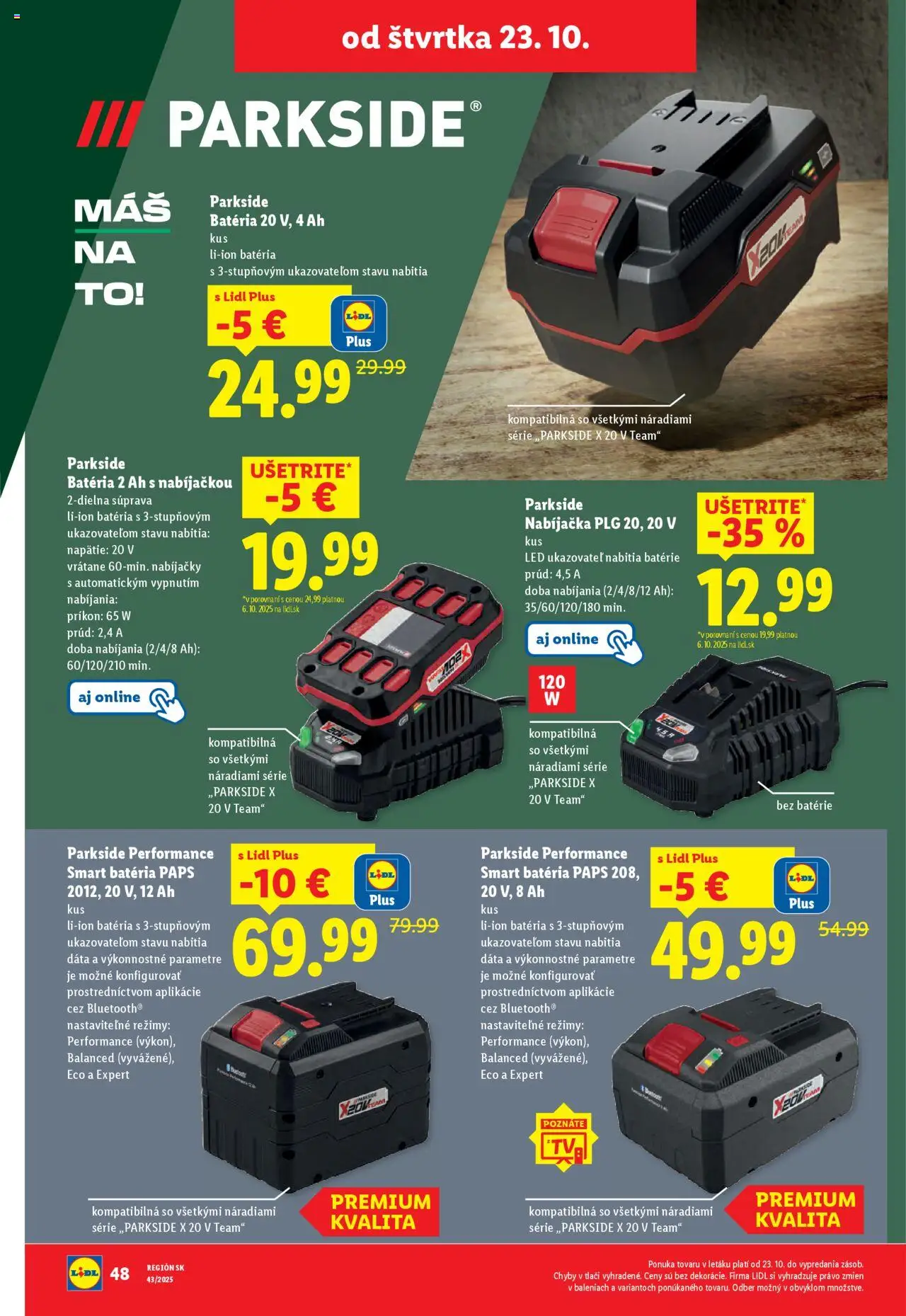 Nové Lidl akcie – leták je platný od 20.10.2025 | Strana: 86 | Produkty: Nabíjačka, Parkside, Batéria