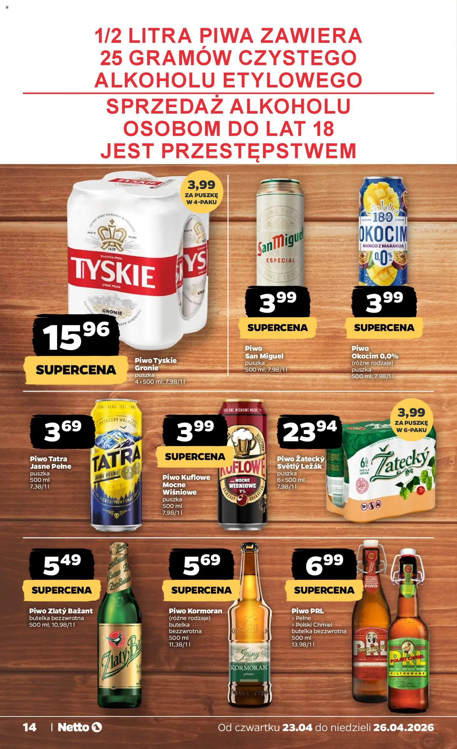 Netto gazetka od czwartku spożywcza od 23.04.2026 | Strona: 14 | Produkty: Mango, Leżak, Tyskie, Piwo