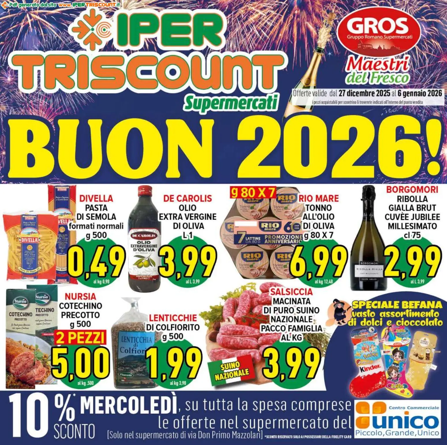 Volantino Ipertriscount del 27.12.2025 | Pagina: 1 | Prodotti: Cioccolato, Pasta, Tonno, Cotechino