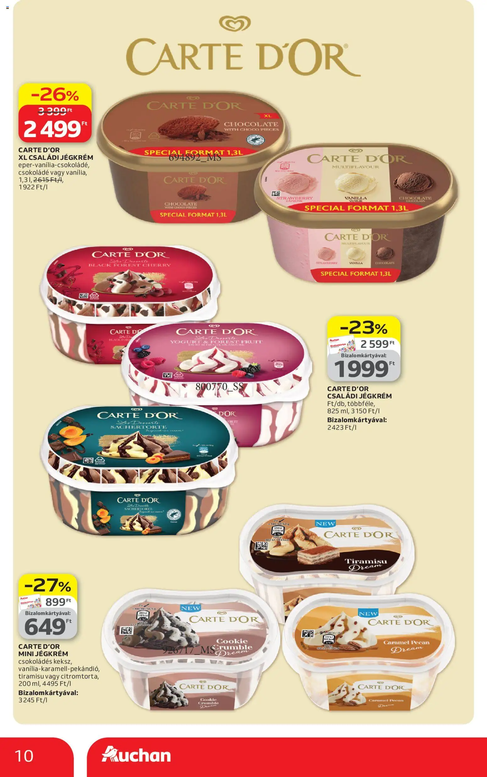 Auchan akciós ujság - amely érvényes a következő dátumtól: 23.04.2026 | Oldal: 10 | Termékek: Tiramisu, Csokoládé, Jégkrém