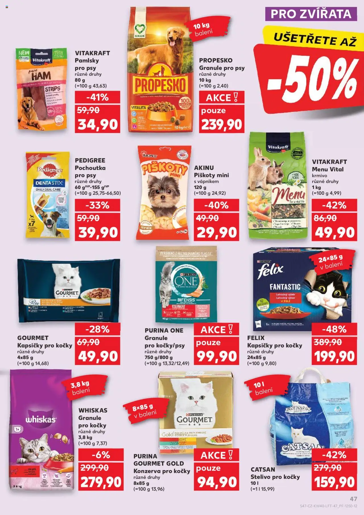 Kaufland leták od 01.10.2025 | Strana: 47 | Produkty: Gourmet, Granule pro psy, Stelivo, Pochoutka pro psy