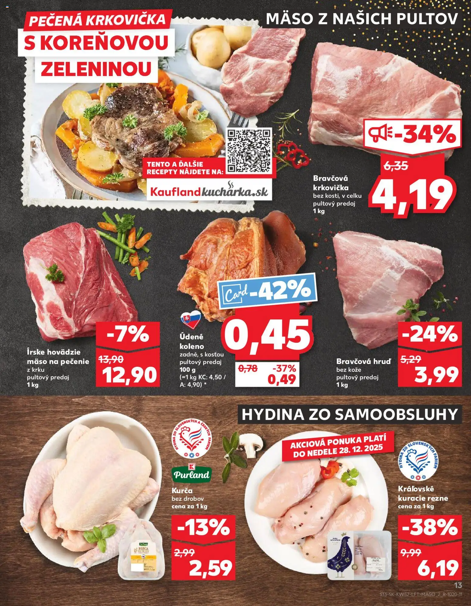 Nové Kaufland akcie – leták je platný od 27.12.2025 | Strana: 13 | Produkty: Hovädzie mäso, Bravčová krkovička, Kuracie rezne, Pečená krkovička