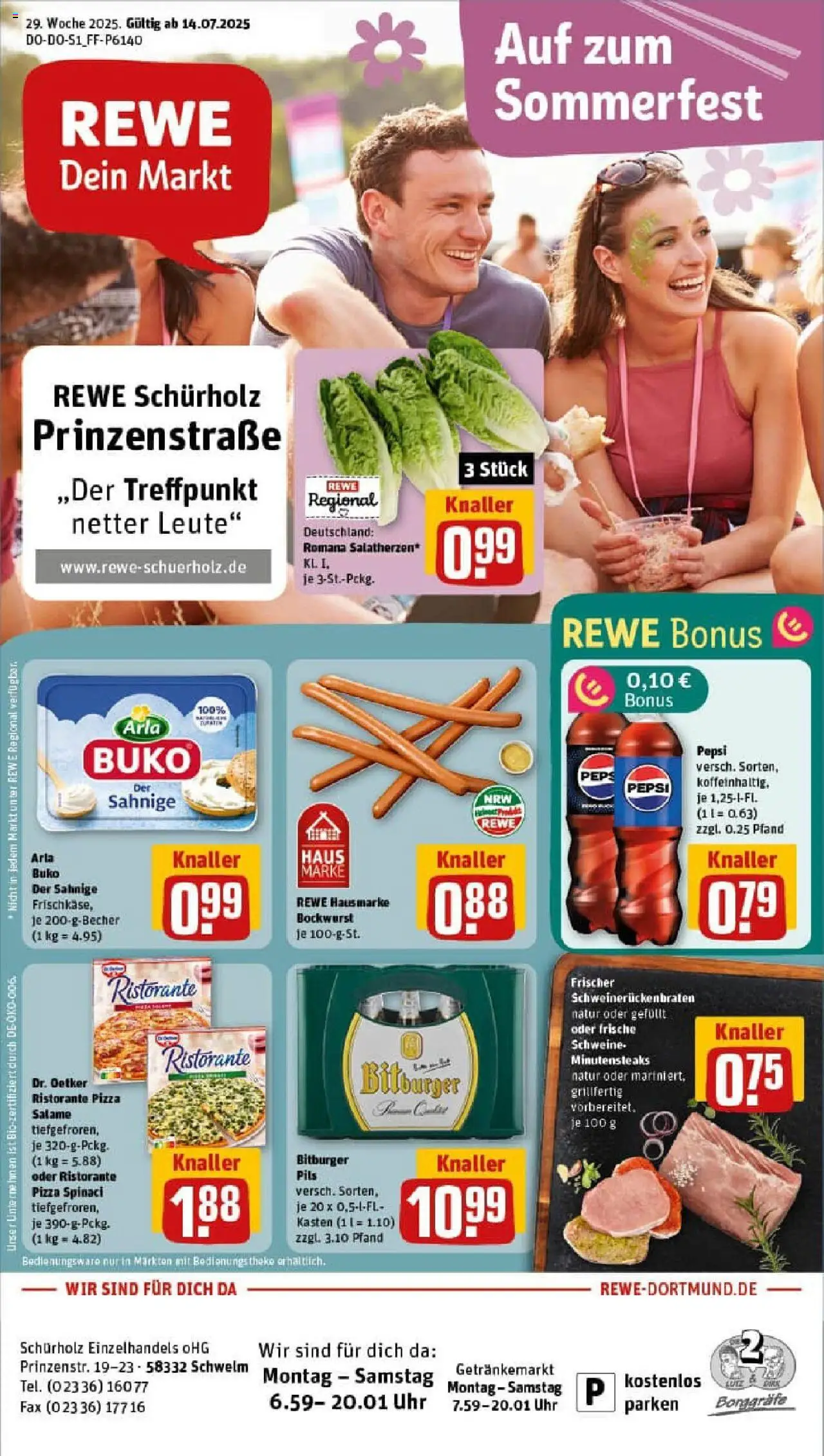 Rewe prospekt Schwelm	 - gültig ab dem 13.07.2025 | Seite: 1 | Produkte: Bockwurst, Theke, Arla buko, Pepsi