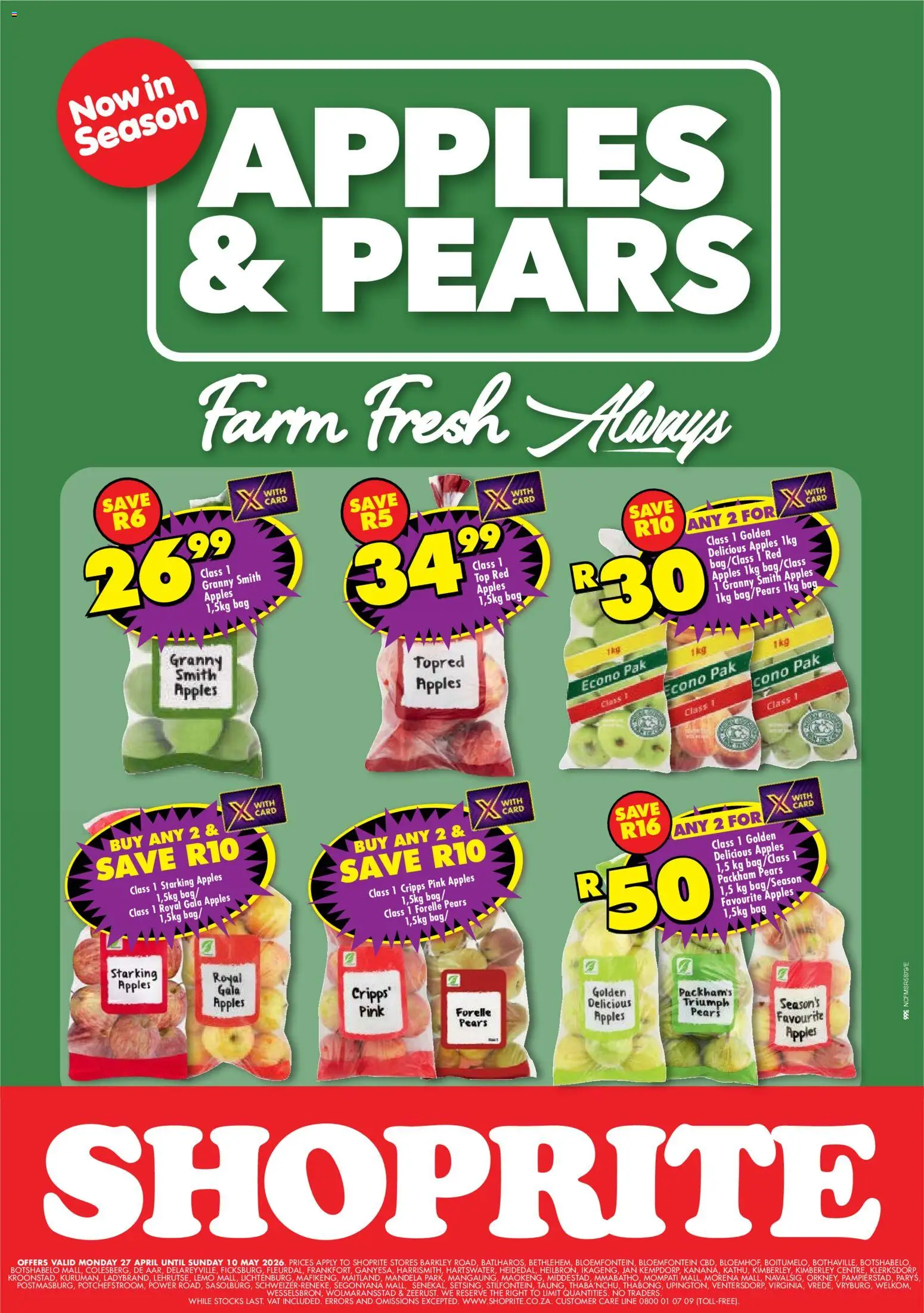 New Shoprite catalogue – valid from 27.04.2026 | Page: 1 | Products: Pears, Bag, Apples