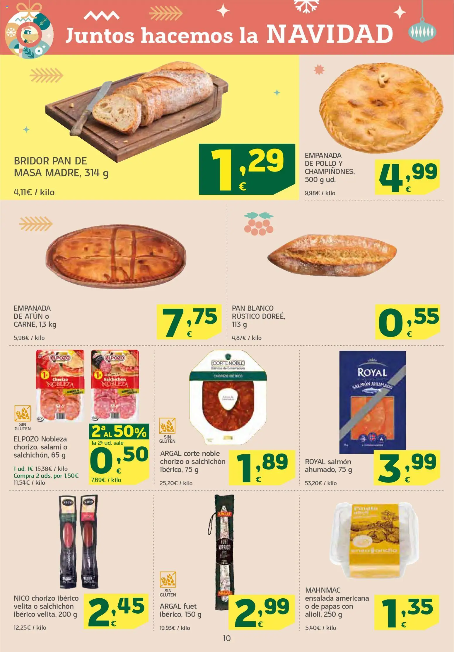 HiperDino folleto │ válido desde el 18.12.2025 | Página: 10 | Productos: Pan, Ensalada, Salmón ahumado, Salami