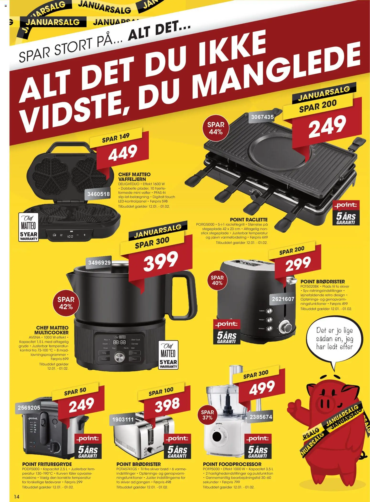 Punkt1 tilbudsavis – gyldig fra 12.01.2026 | Side: 14 | Produkter: Brød, Brødrister, Frituregryde, Foodprocessor