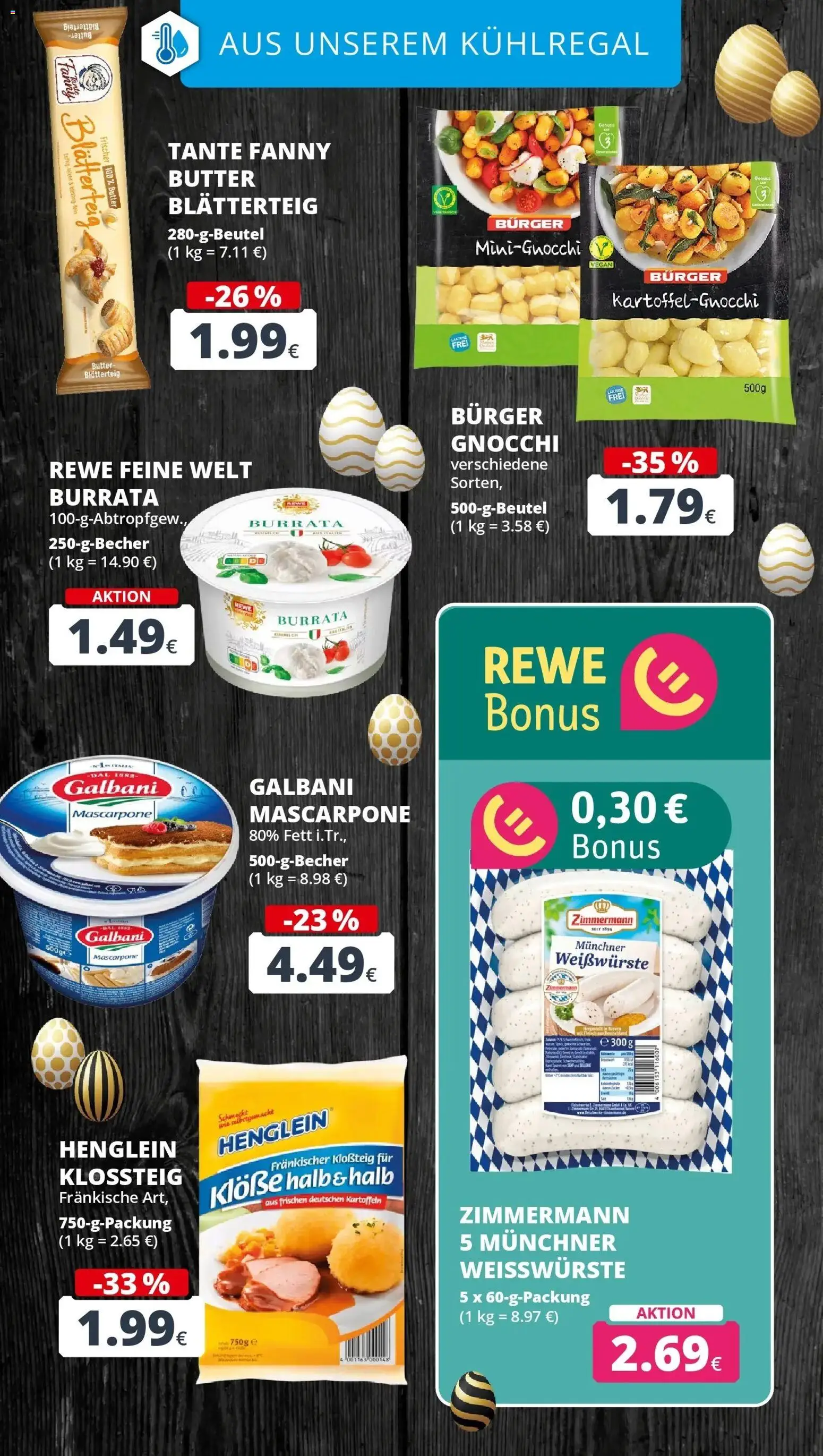 Rewe Prospekt Bergheim	 – gültig ab 30.03.2026 | Seite: 14 | Produkte: Butter, Mascarpone, Burger, Kartoffeln