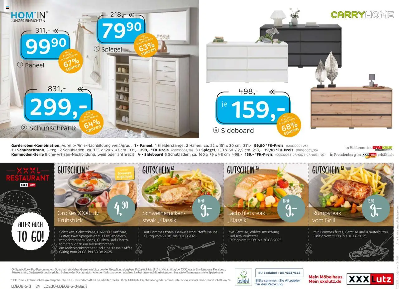 XXXL Lutz Nr. 1 beim Preis - gültig ab dem 18.08.2025 | Seite: 36 | Produkte: Sideboard, Spiegel, Kräuterbutter, Gemüse