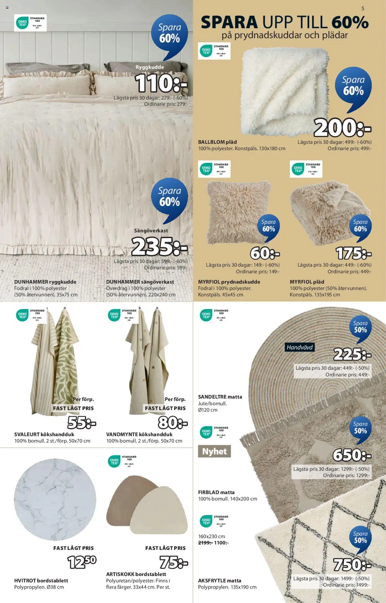 JYSK reklamblad aktuell från 18.08.2025 | Sida: 6 | Produkter: Prydnadskudde, Bordstablett, Pläd, Matta