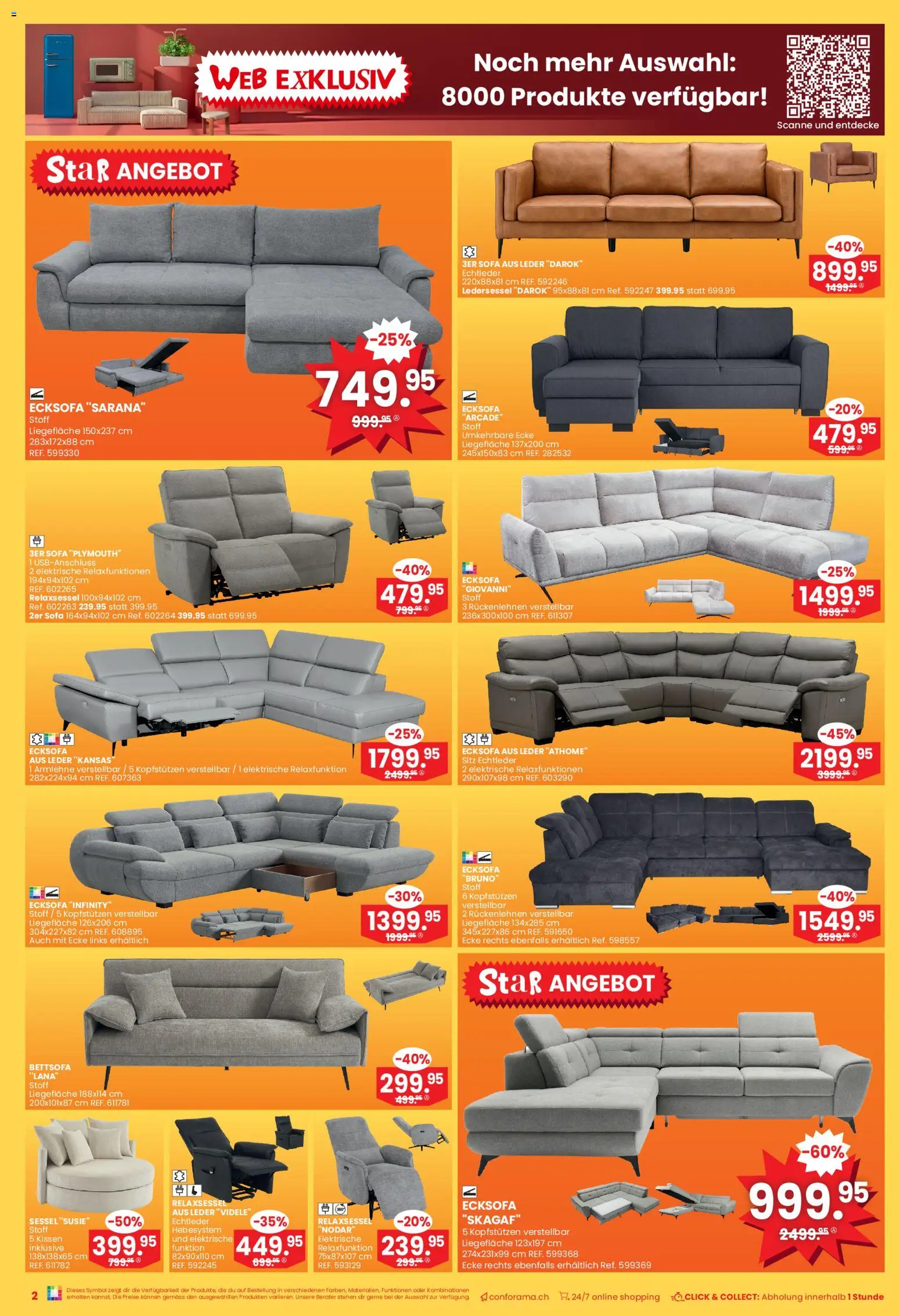 Conforama Aktionen – gültig ab 24.12.2025 | Seite: 2 | Produkte: Kissen, Sessel, Ecksofa, Relaxsessel