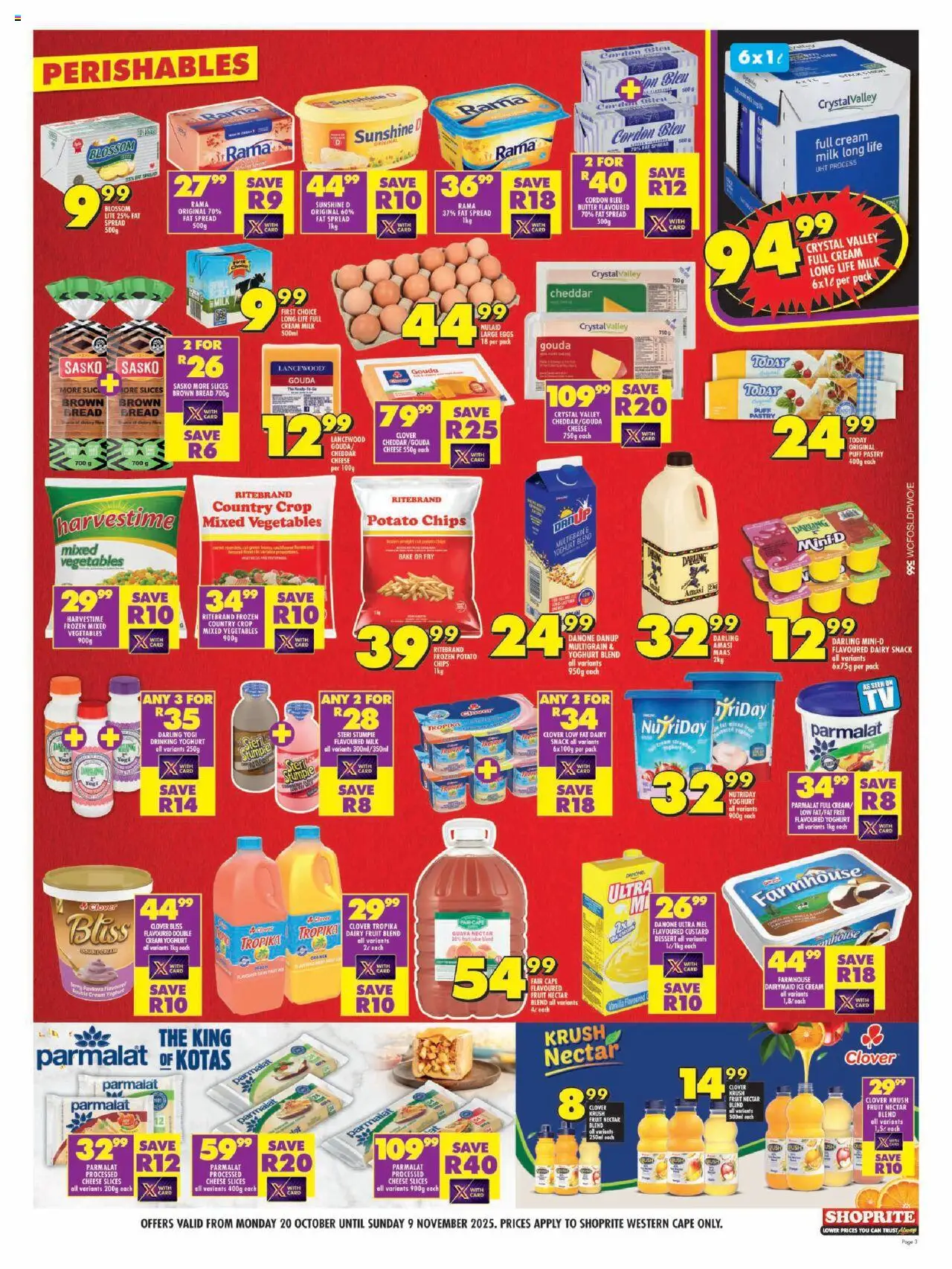 New Shoprite catalogue – valid from 20.10.2025 | Page: 3 | Products: Bread, Chips, Ice cream, Vegetables