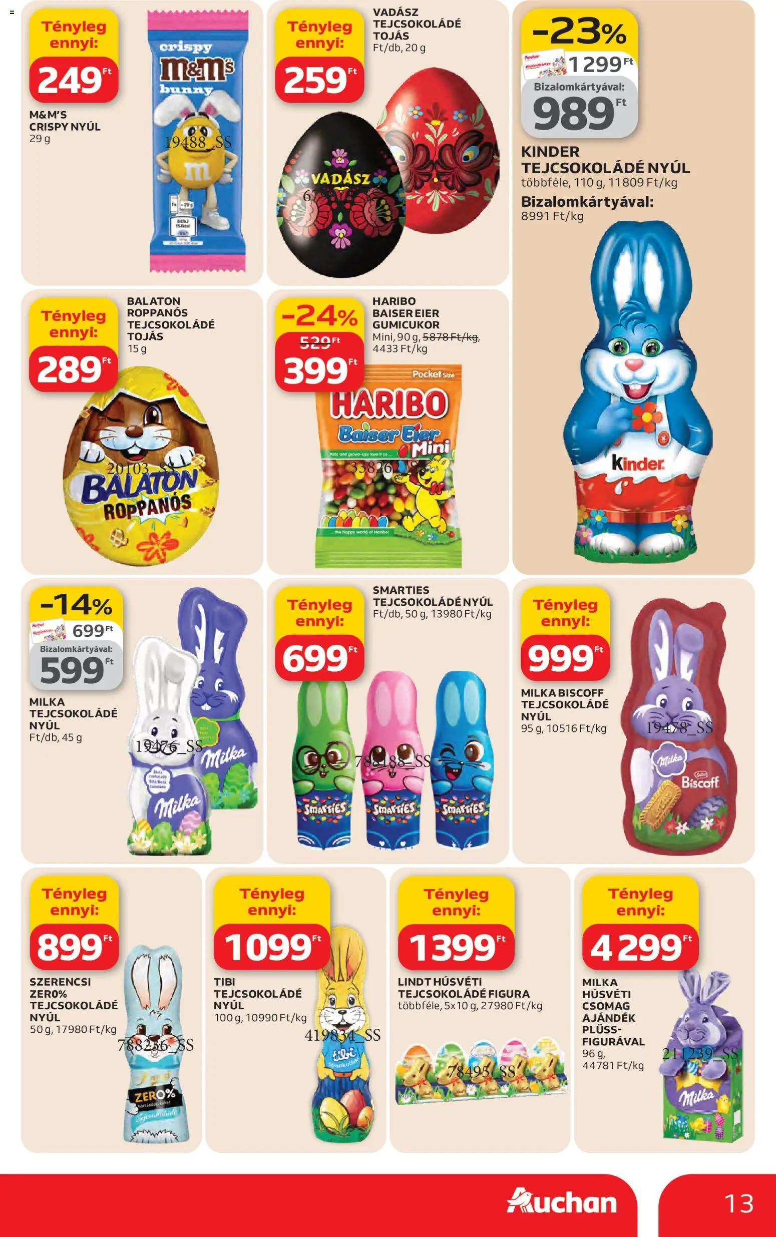 Auchan akciós ujság - amely érvényes a következő dátumtól: 26.02.2026 | Oldal: 13 | Termékek: Gumicukor, Plüss, Tejcsokoládé, Tojás
