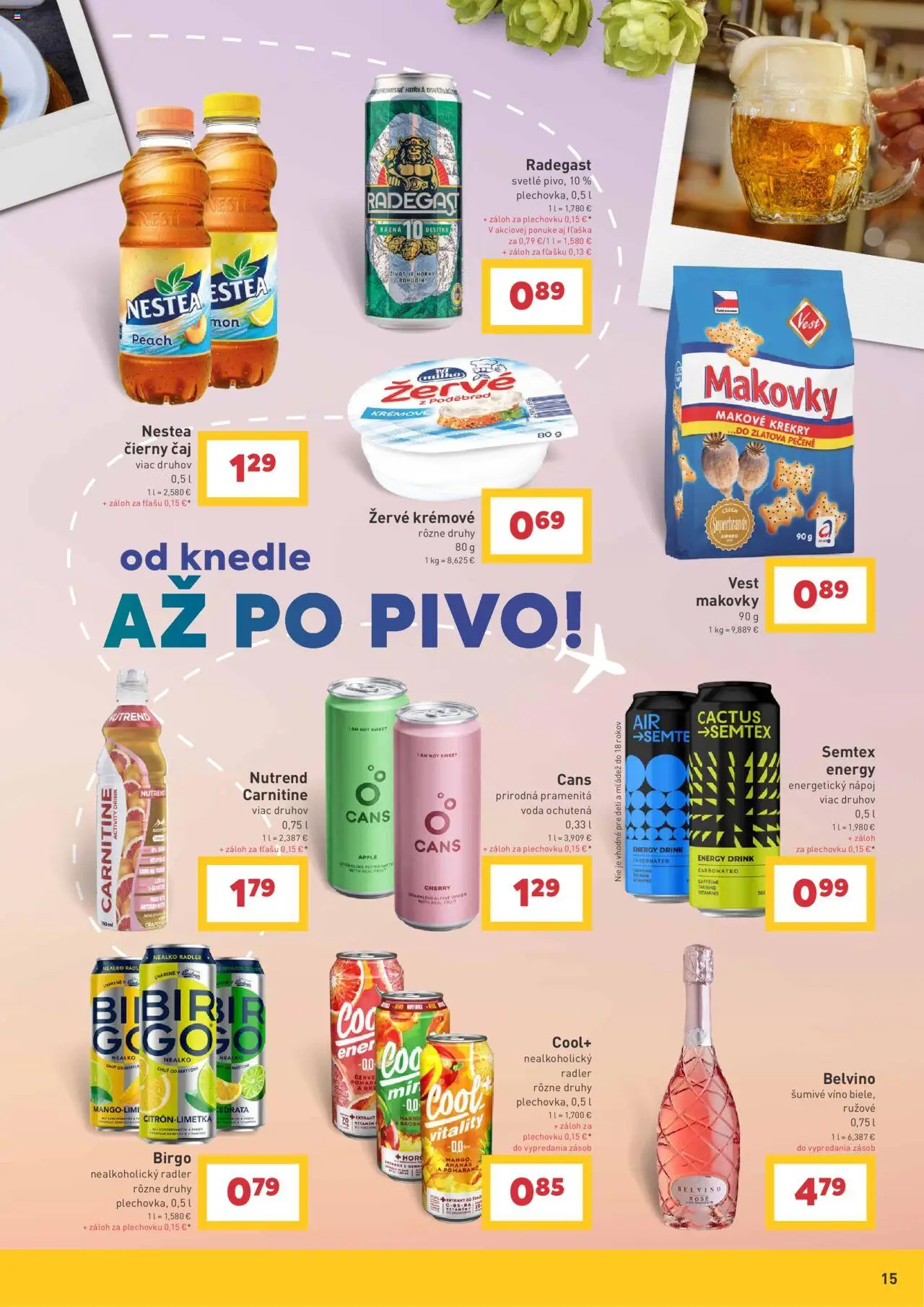 Billa spoznávajte svet a jeho chute │ platný od 30.07.2025 | Strana: 15 | Produkty: Pivo, Radegast, Radler, Voda