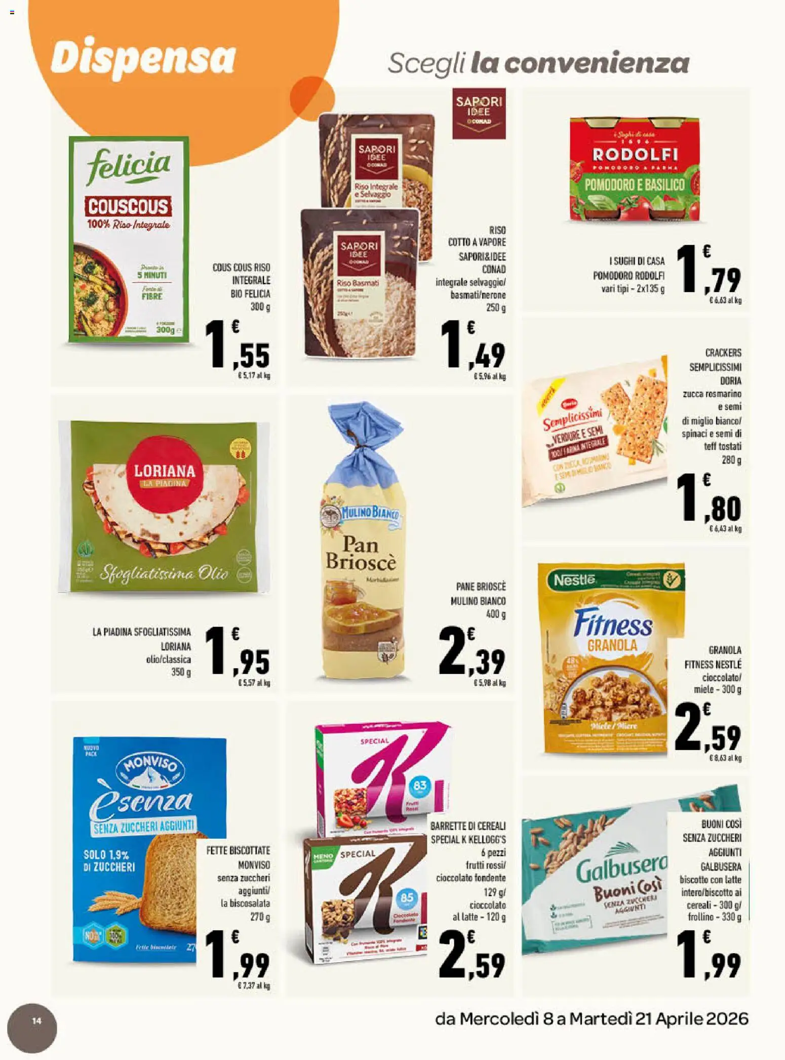 Volantino Conad del 08.04.2026 | Pagina: 14 | Prodotti: Cereali, Verdure, Spinaci, Basilico