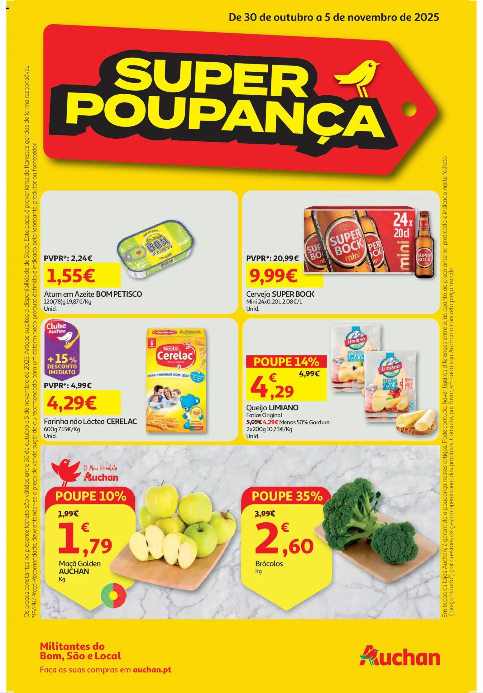 Auchan folheto │ válido de 30.10.2025 | Página: 1 | Produtos: Atum, Super bock, Queijo, Cerveja