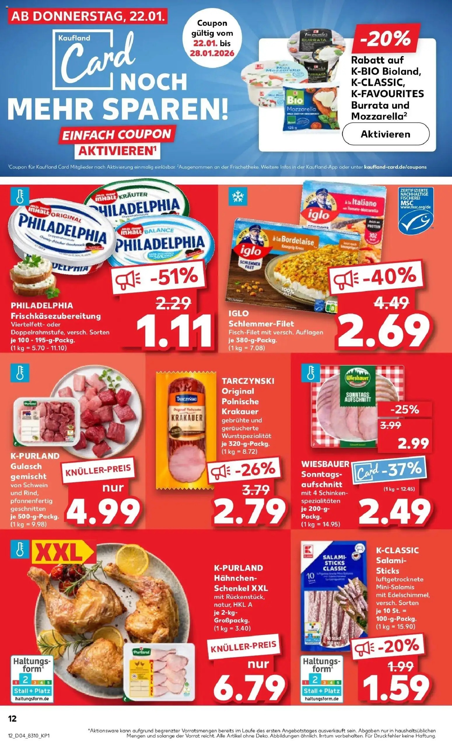 Kaufland prospekt Marl	 – gültig ab 25.01.2026 | Seite: 12 | Produkte: Philadelphia, Iglo, Burrata, Gulasch