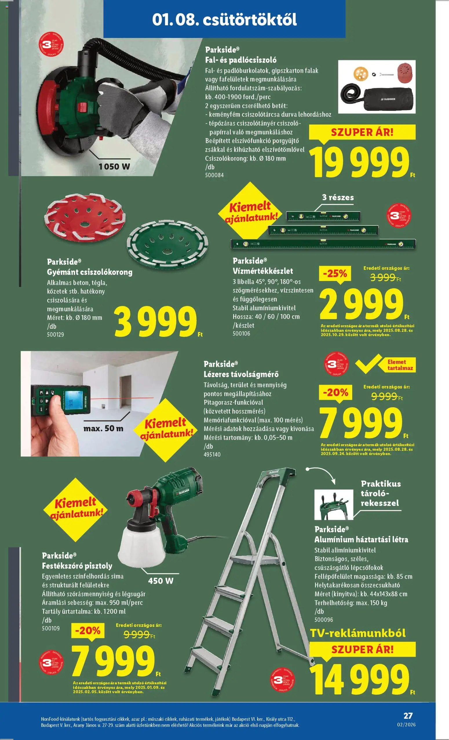 Lidl akciós ujság - amely érvényes a következő dátumtól: 08.01.2026 | Oldal: 27 | Termékek: Gipszkarton, Játékok, Távolságmérő, Létra