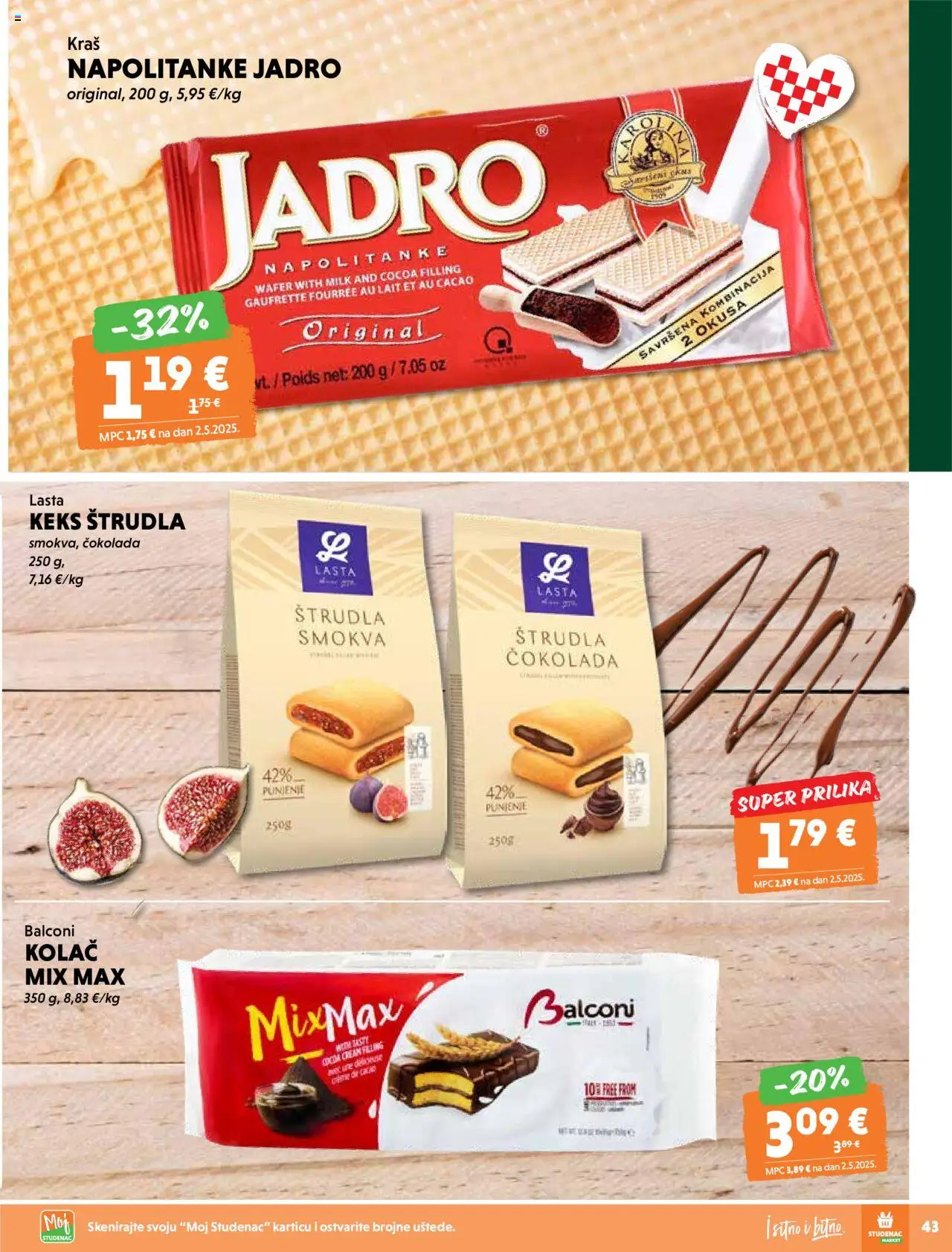 Studenac katalog | vrijedi od 18.06.2025 | Stranica: 43 | Proizvodi: Čokolada, Keks, Napolitanke