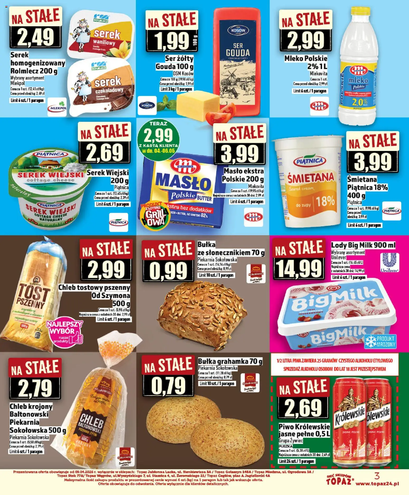 Topaz gazetka - Ceny małe na stałe od 30.04.2026 | Strona: 3 | Produkty: Chleb tostowy, Grill, Piekarnia, Śmietana