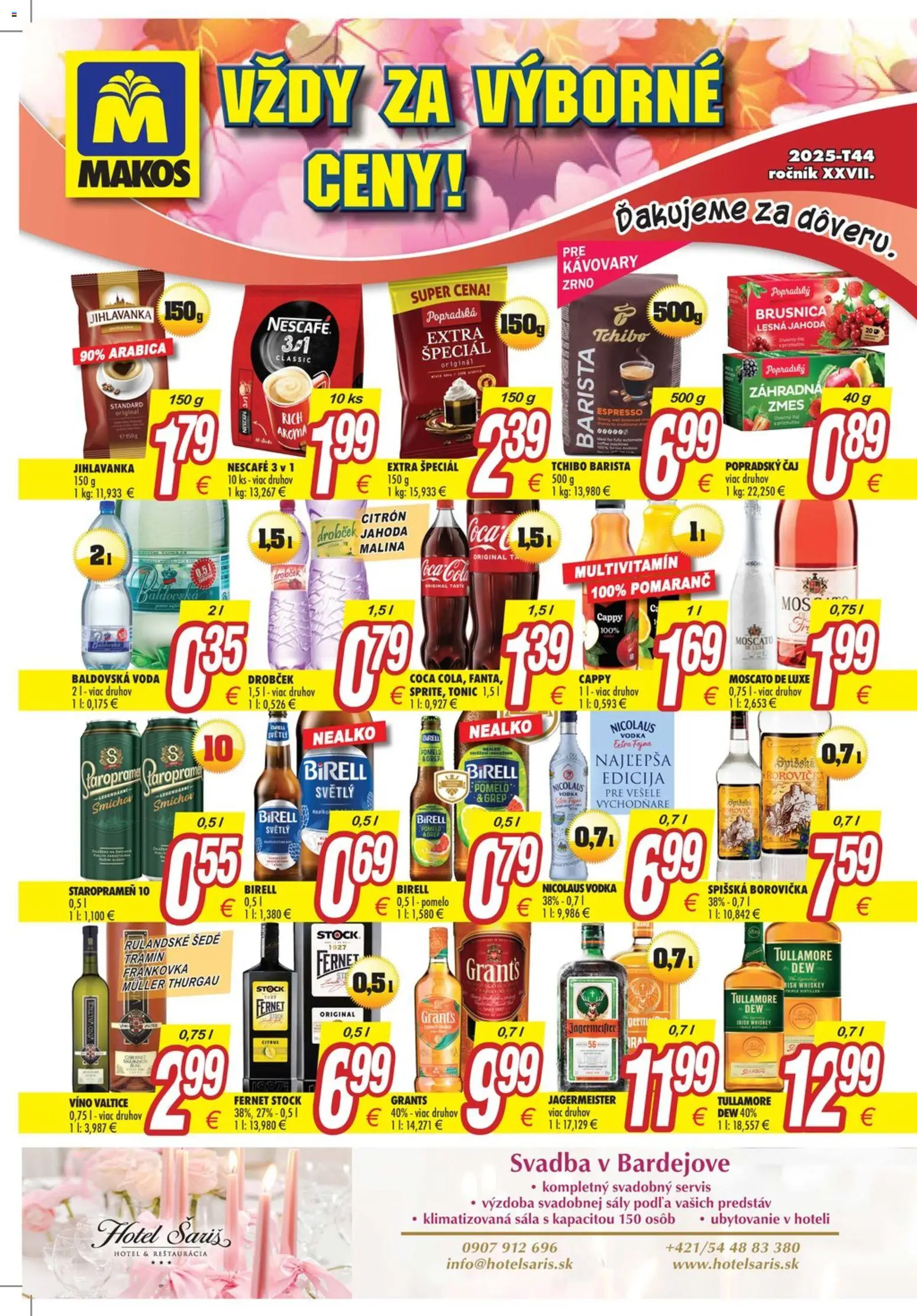 Nové Makos akcie – leták je platný od 27.10.2025 | Strana: 1 | Produkty: Birell, Borovička, Fernet, Pomelo